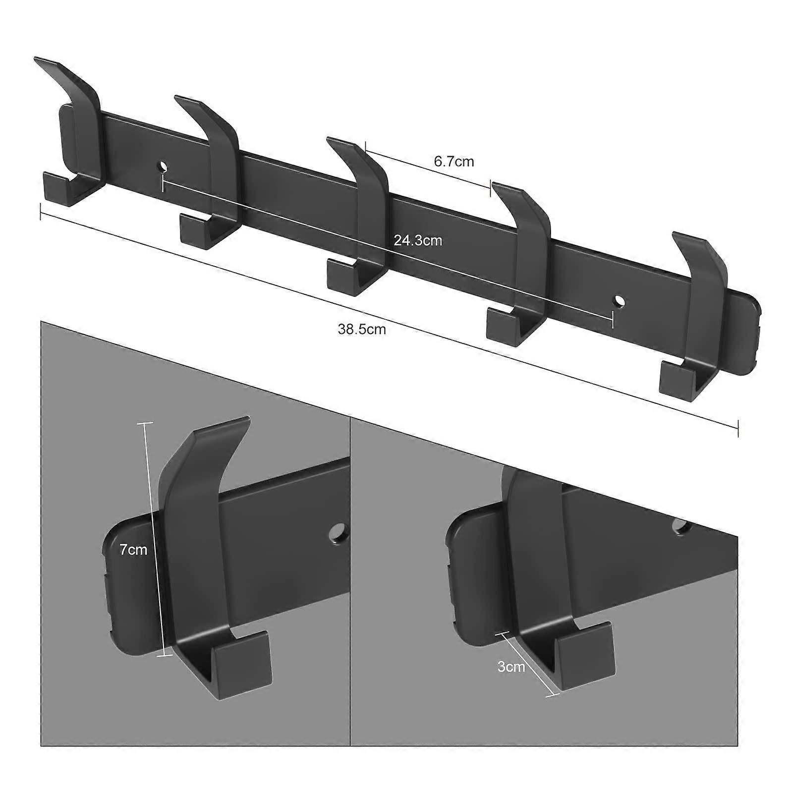 Bathroom Hook with 5 Hooks for Hanging Backpack, Jacket, Hat, Coat Rack for Door - Black