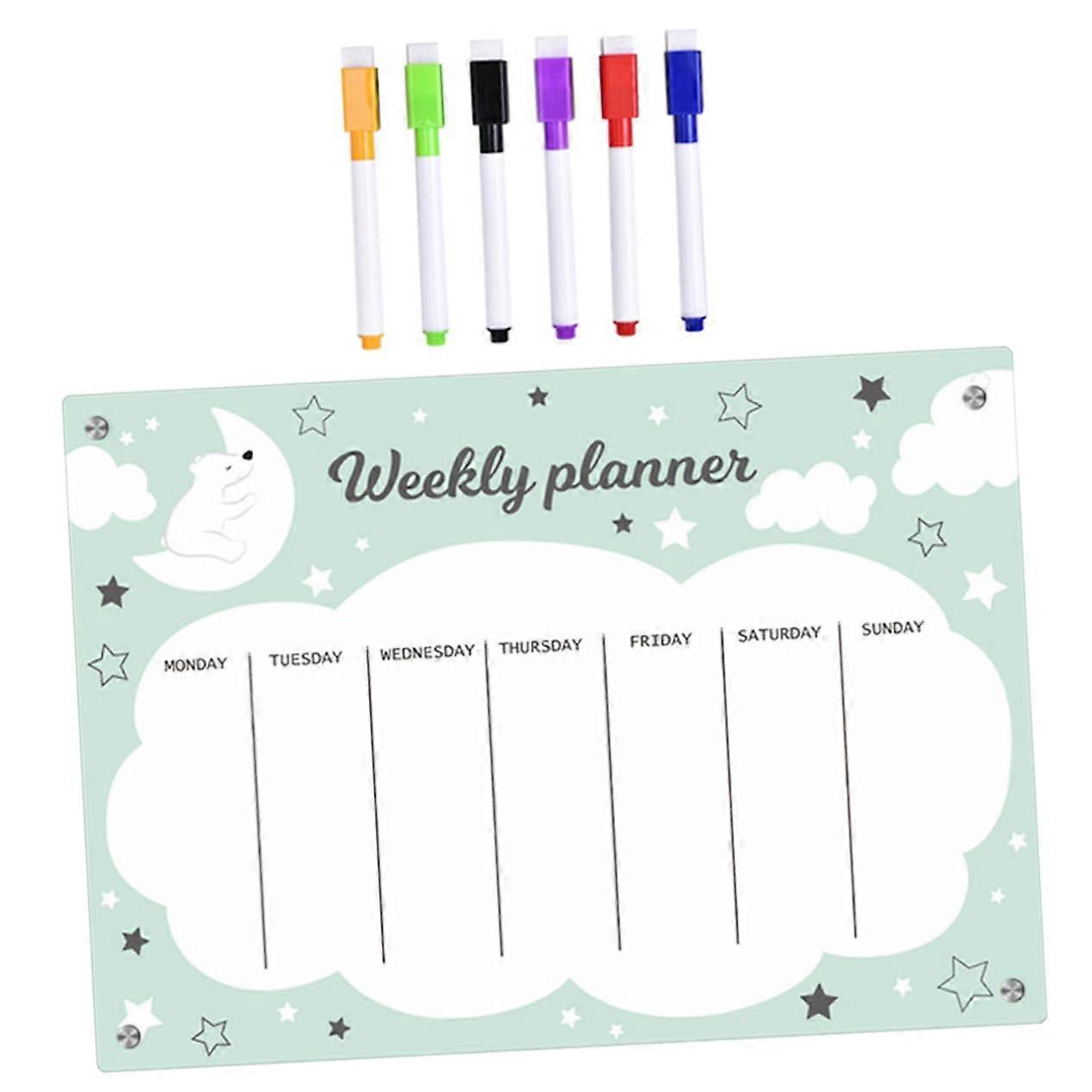 1 Piece Magnetic Weekly Planner Board Wipeable Acrylic Refrigerator Memo Board