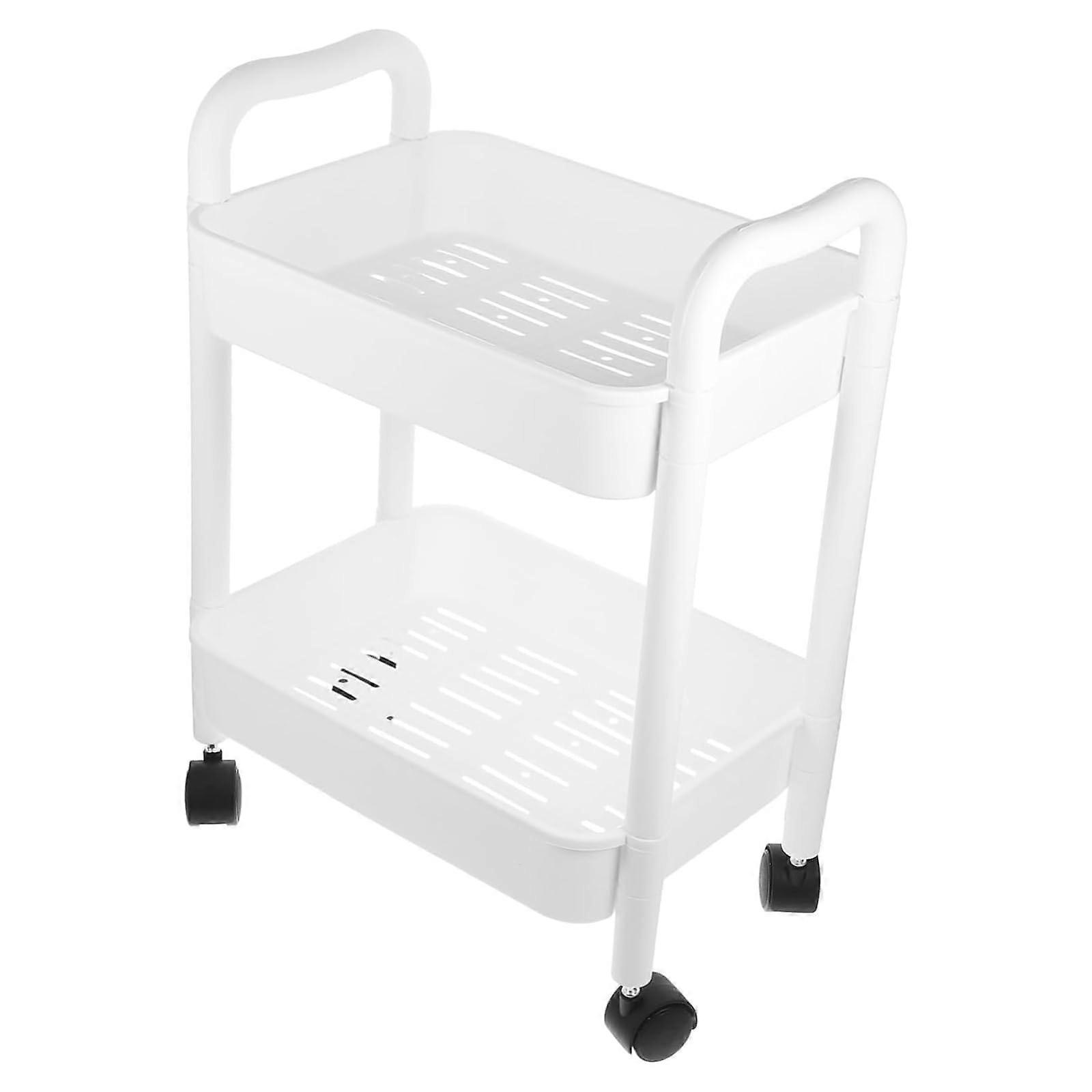 Storage Trolley, Plastic Storage Shelves, Rolling Shelf, Movable Book Cart Room Organiser Shelf, Mobile Utility Cart in Dorm White