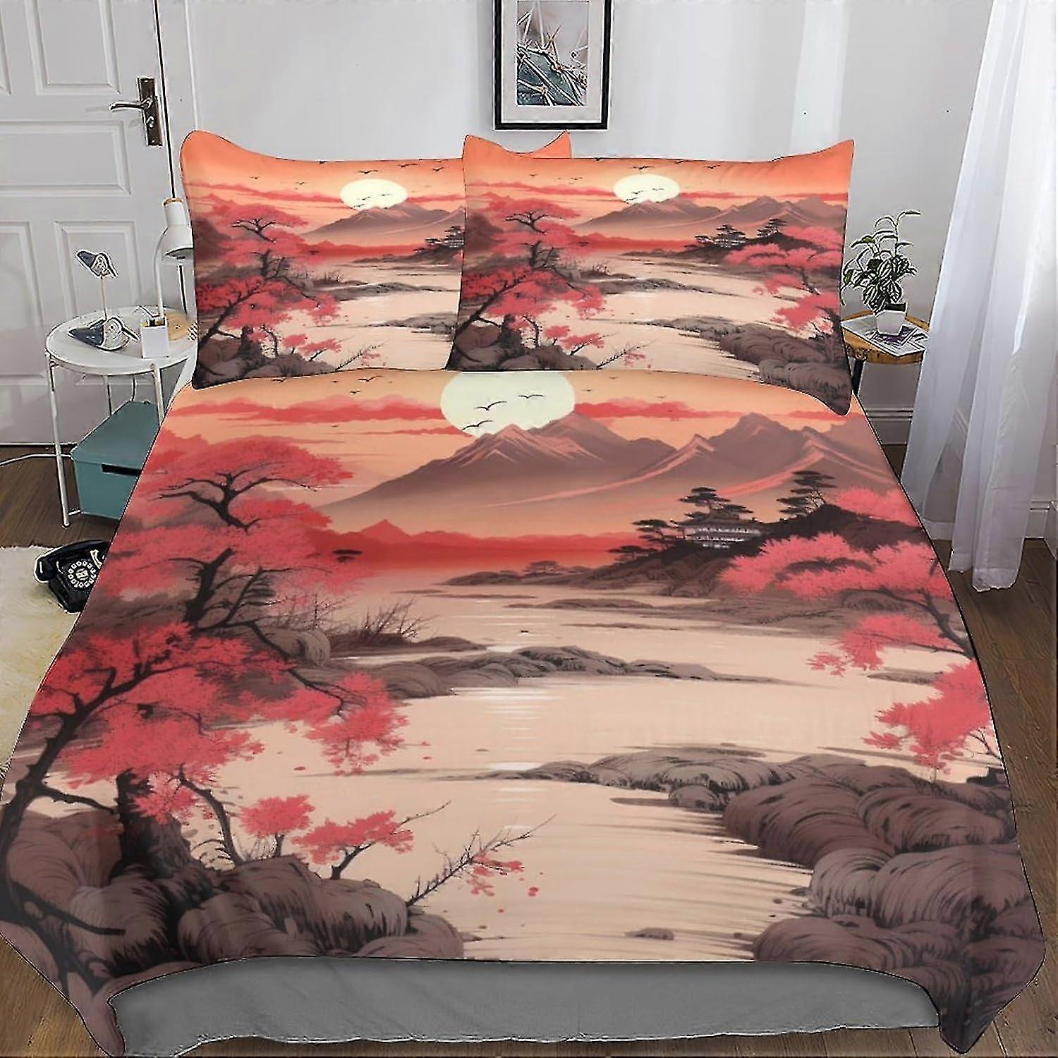 Soft Microfiber Sunset Duvet Cover Bedding Set with 3D Print Design for Kids and Adults - 3 Piece Set with Zipper Closure