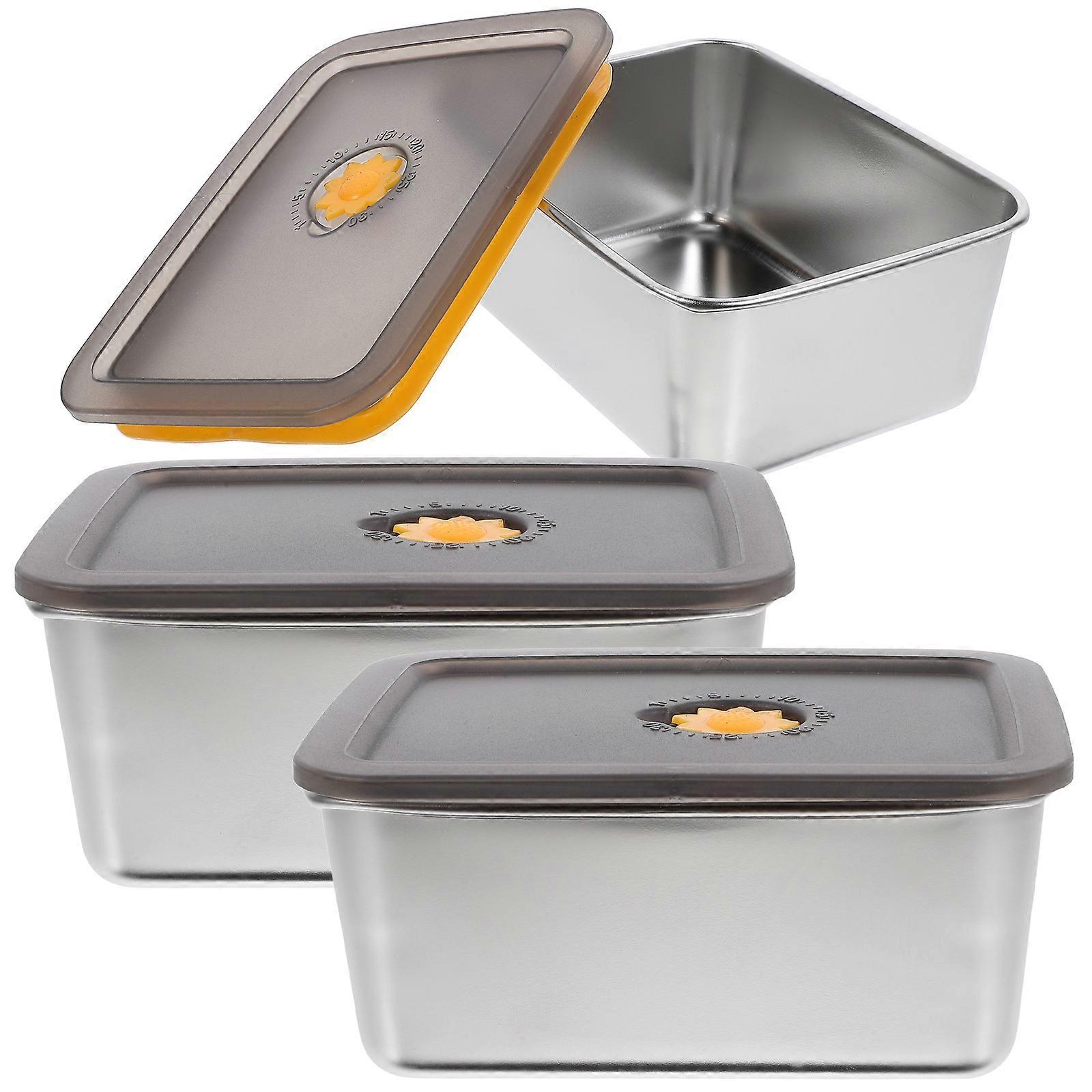 Fridge Containers with Lids Fruit Storage Case Stainless Steel Material Outdoor Use Assorted Color 5.31X4.13X2.55in 3Pcs