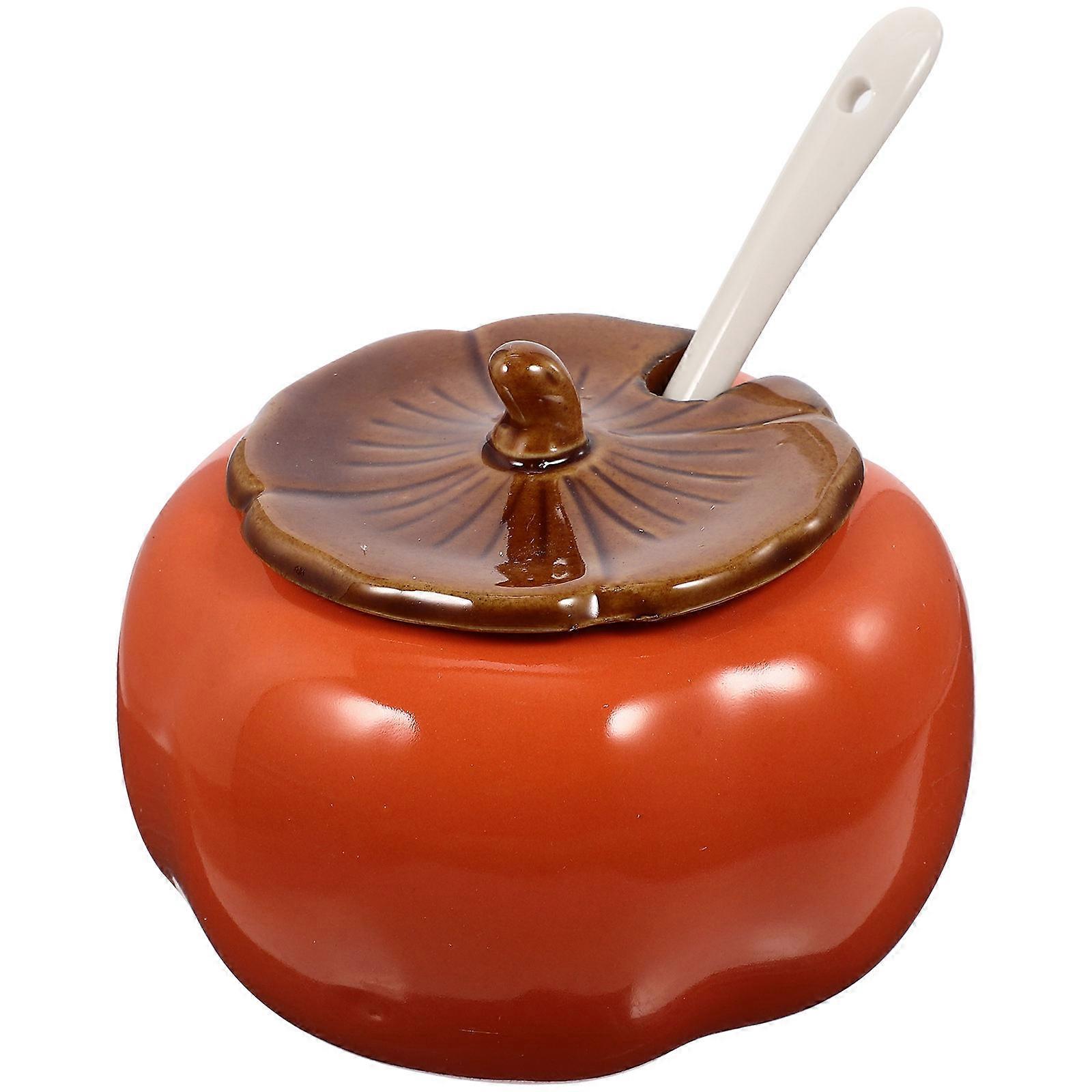 Ceramic Seasoning Containers Orange 9.5X9.5X7.5CM Sealing 1Set