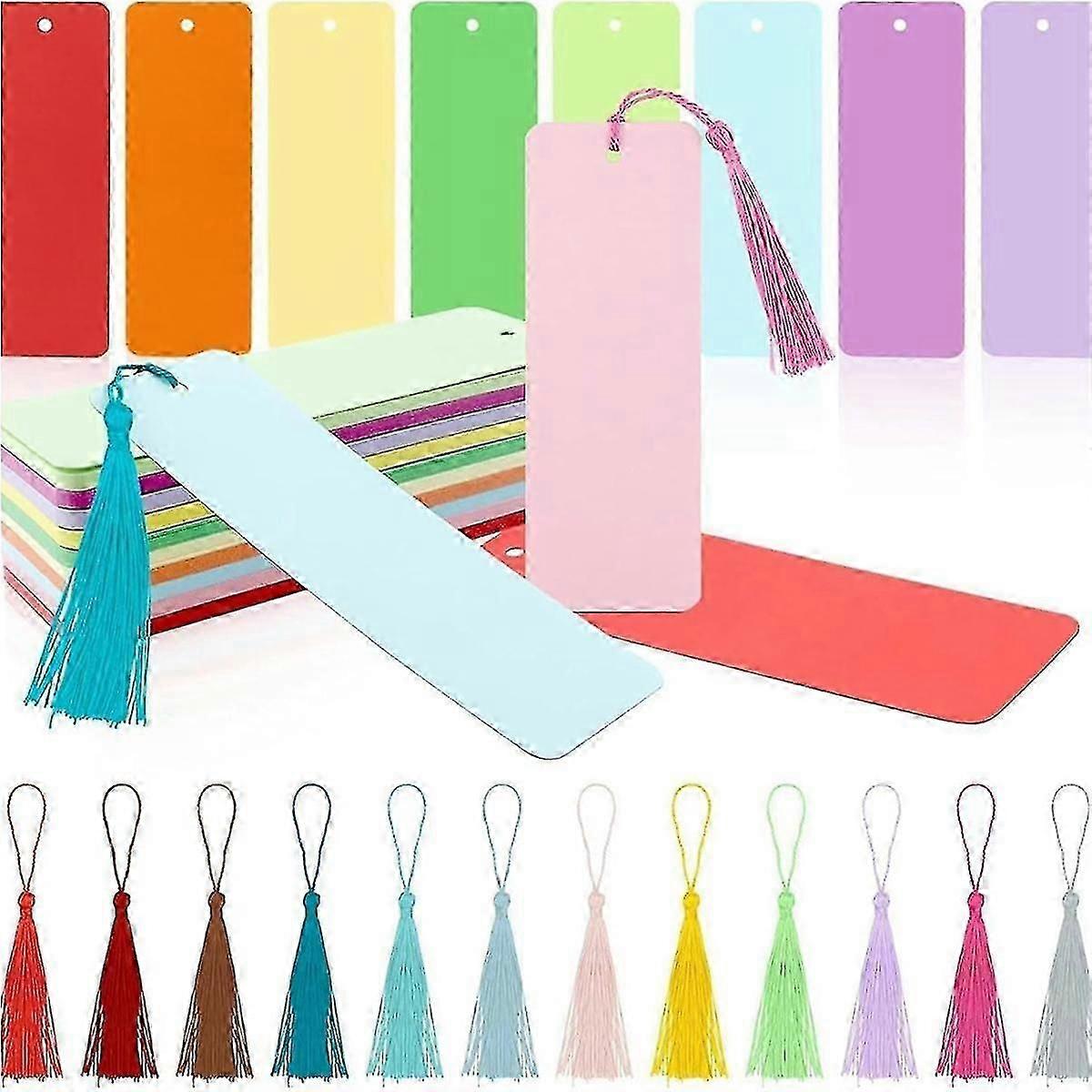 100pcs Blank Kraft Paper Bookmarks Rectangle Book Marks Hanging Label With Colorful Tassels For Diy Project