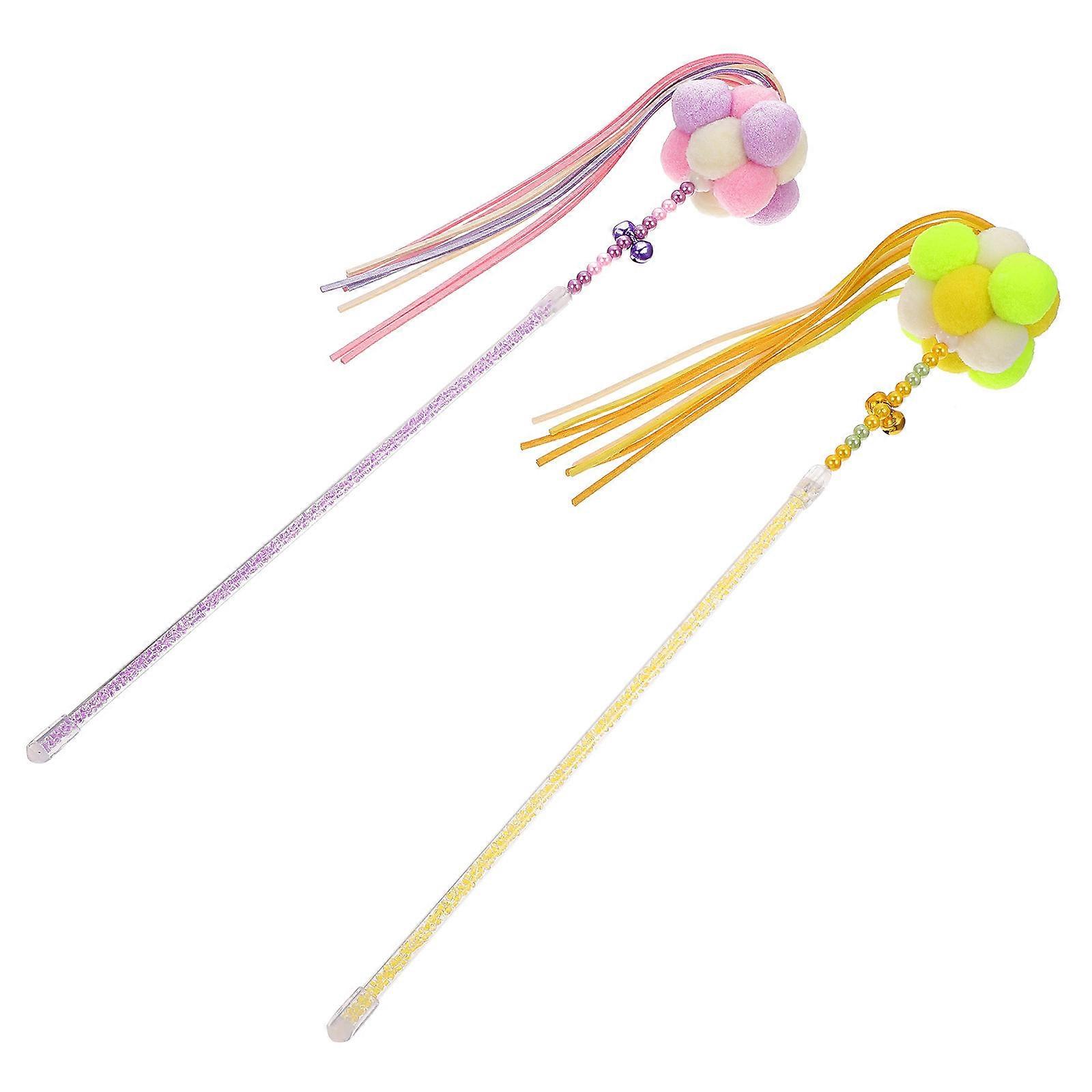 Interactive Cat Teaser Sticks Durable Bite Resistant Crystal Wand for Indoor Cats and Kittens Yellow/Purple