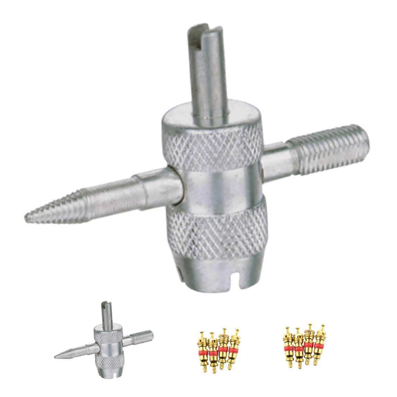 Tyre Valve Core Remover Tool Set, 4-in-1 Multifunctional Wrench for Car and Bicycle Tyres Maintenance and Repair