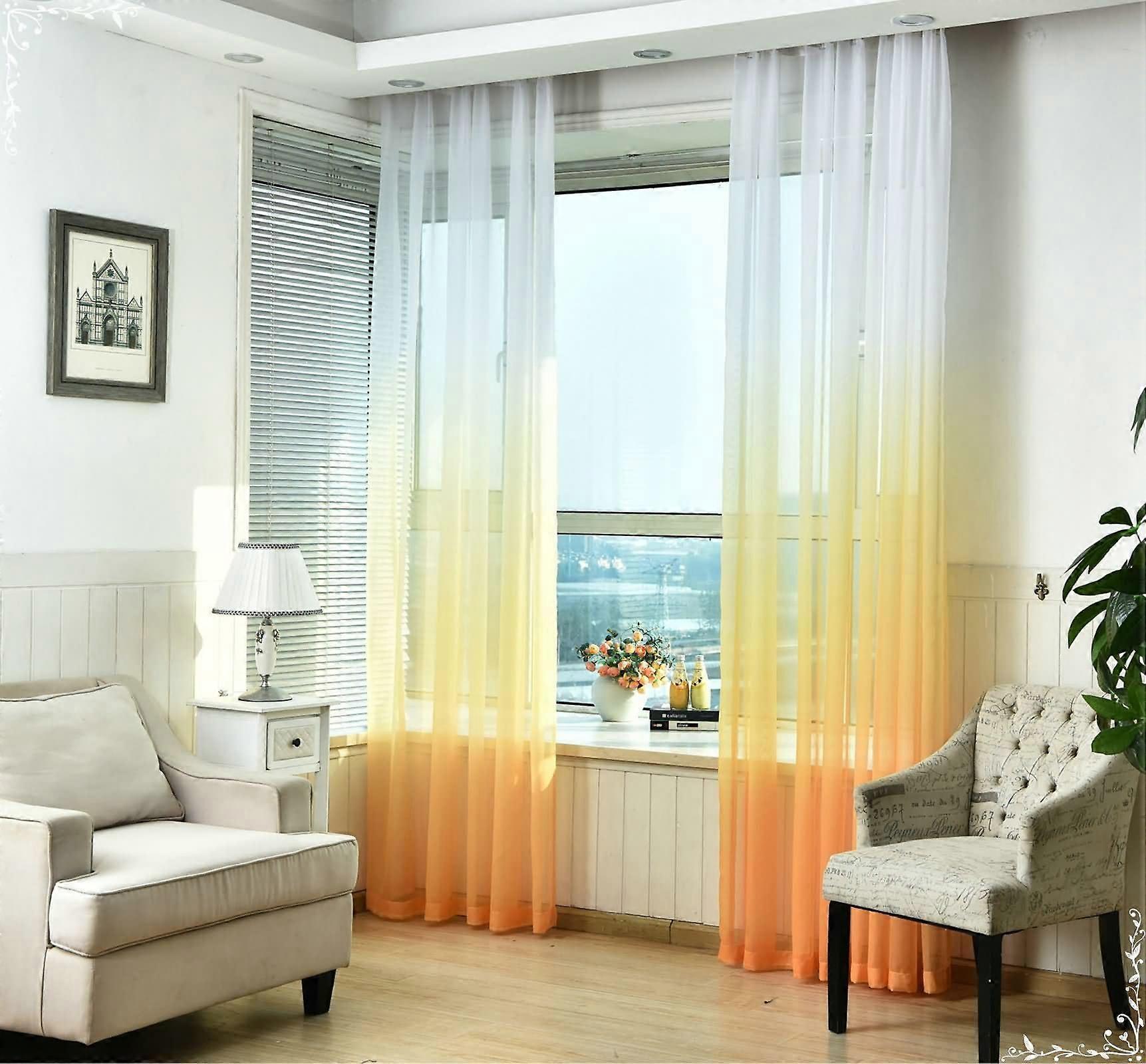 Translucent Curtains, Set of 2, Eyelet, Orange Gradient, 137W x 214H cm