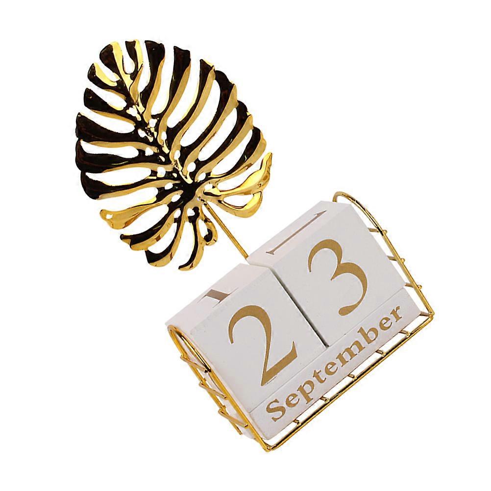 Nordic Style Perpetual Calendar Golden 21.5X12CM Home Use Office Use Wooden Tabletop Desktop Calendar 1 Set