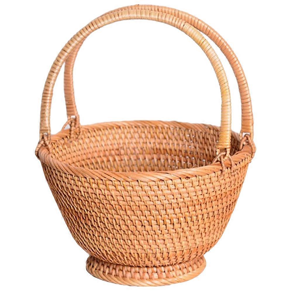 Portable Picnic Basket Rattan Storage Carrying Decorative Items Round Opening 7.9×7.9×4.9in 1Pack