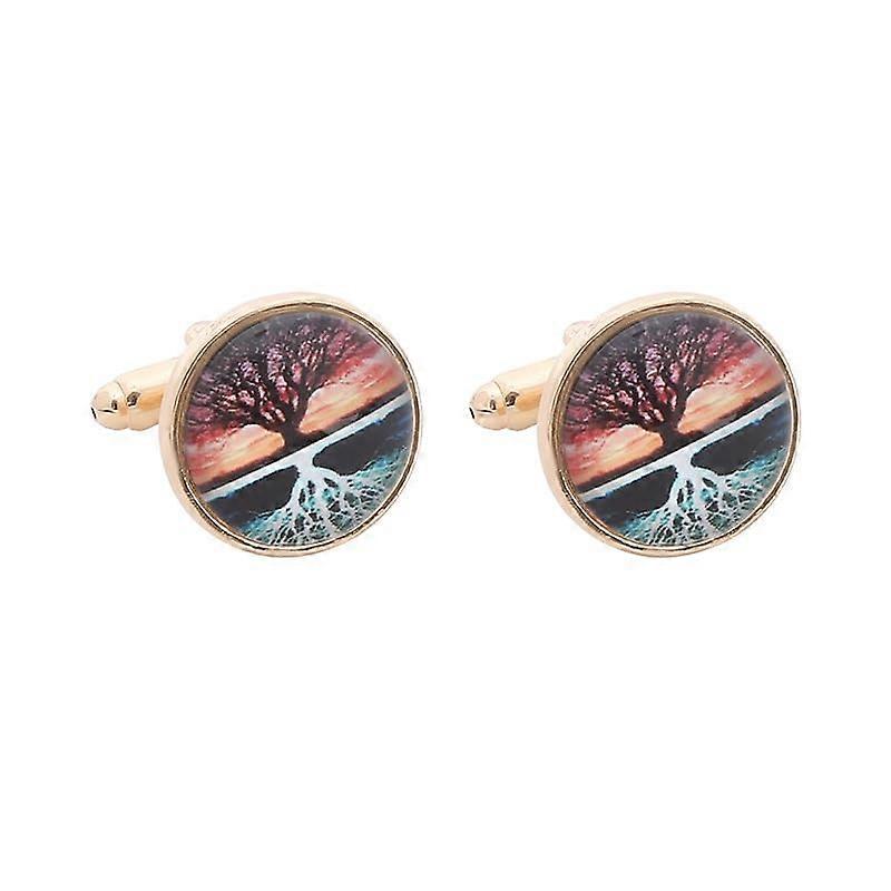 Men's Cufflinks 1 Pair Round Cufflinks With Large Tree Cufflinks For Men With French Cuff Shirt Ref: 8813