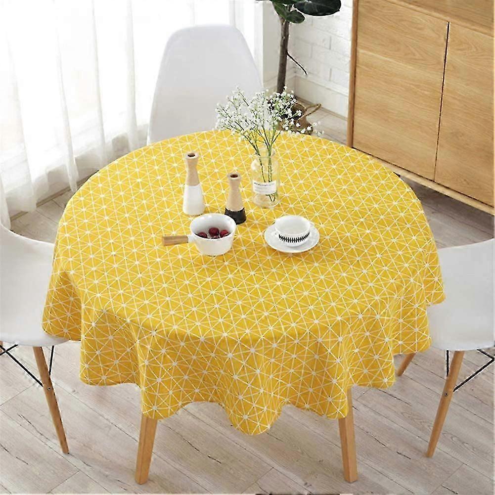 Table Decor Round Party Geometric Patterns Tablecloth Simple Dinning Home Decoration (Yellow )