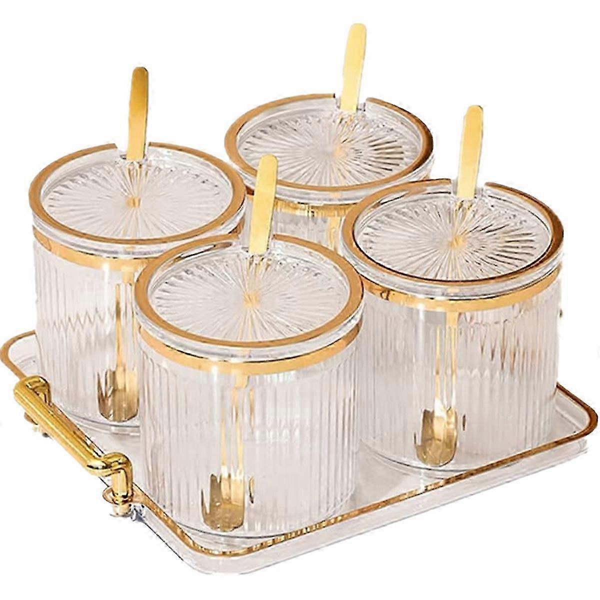 Acrylic Spice Jars with Lids, Spoons, and Tray - 4 Pack Seasoning Containers for Kitchen