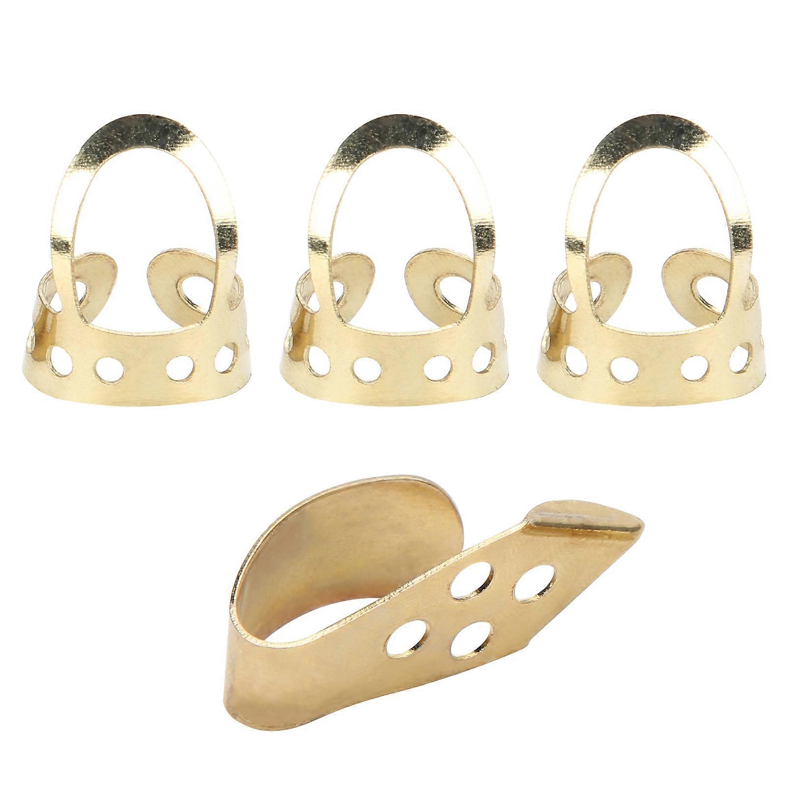 Finger Picks Metal Adjustable Hollow 3Pcs Index Finger 1Pc Thumb Banjo Guitar Ukulele Parts(Gold )