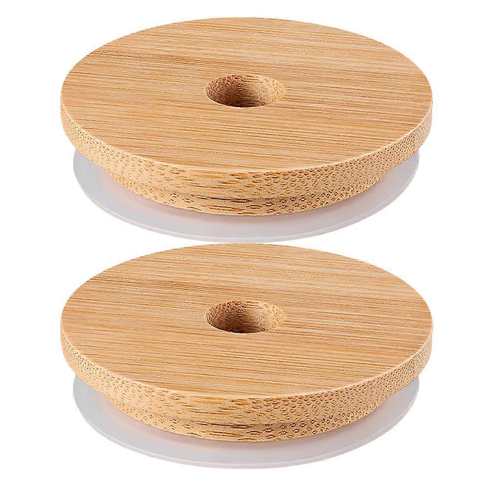 Bamboo Lid with Straw Hole for Bottle Reusable Sealing Cover Light Brown Fits Mason Jar Size