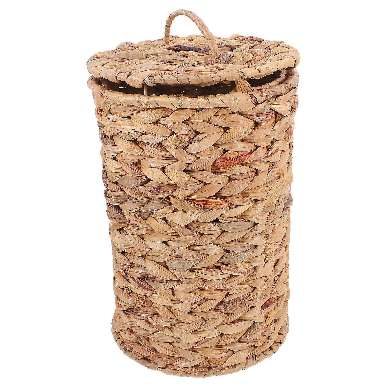 Rustic Handmade Woven Rattan Trash Can – Vintage Waste Basket for Bathroom, Bedroom & Home Decor – Lightweight & Versatile Design for Waste Management