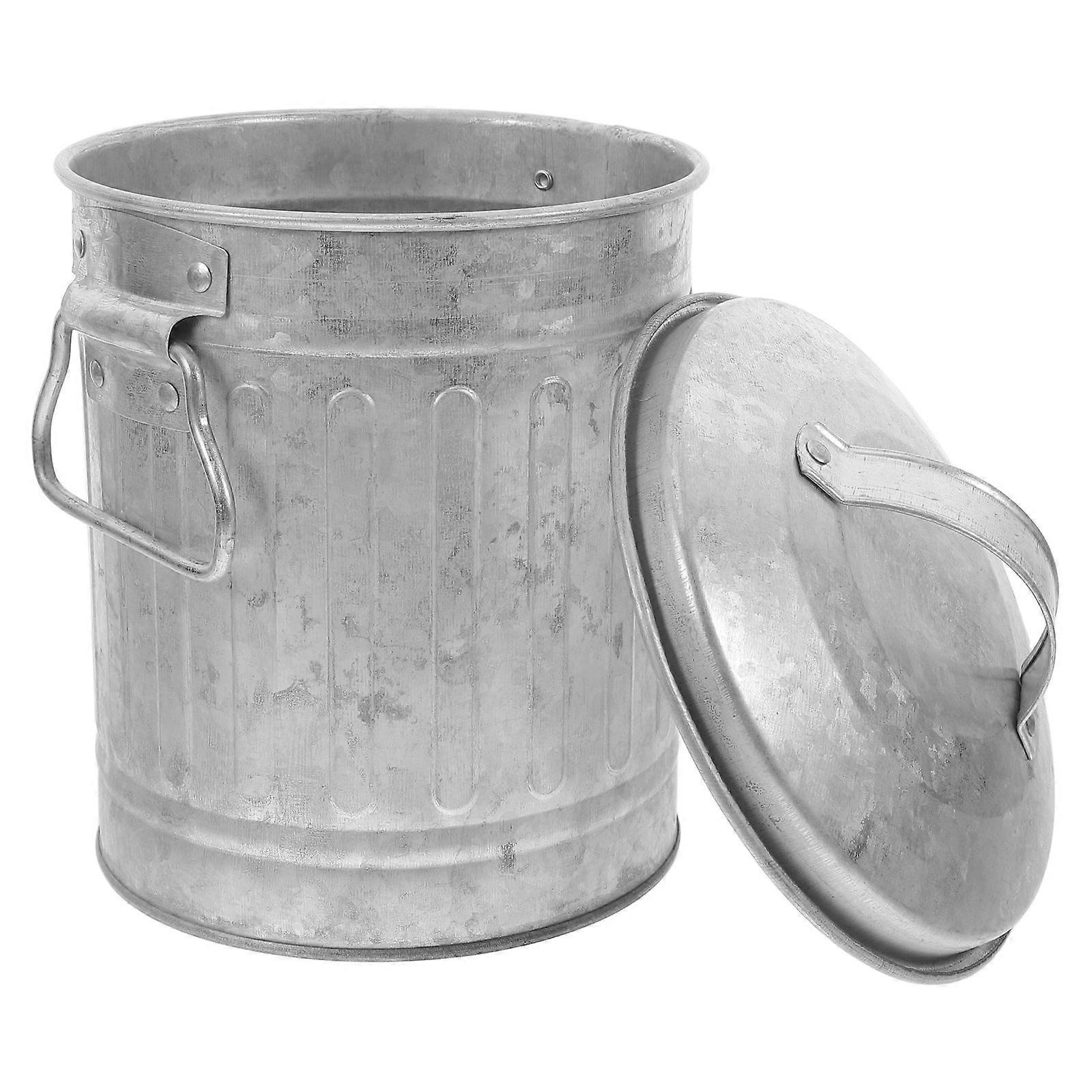 Galvanized Metal Bucket with Lid   Versatile Trash Can, Flowerpot, Ash Container & Pen Holder for Home & Office Use