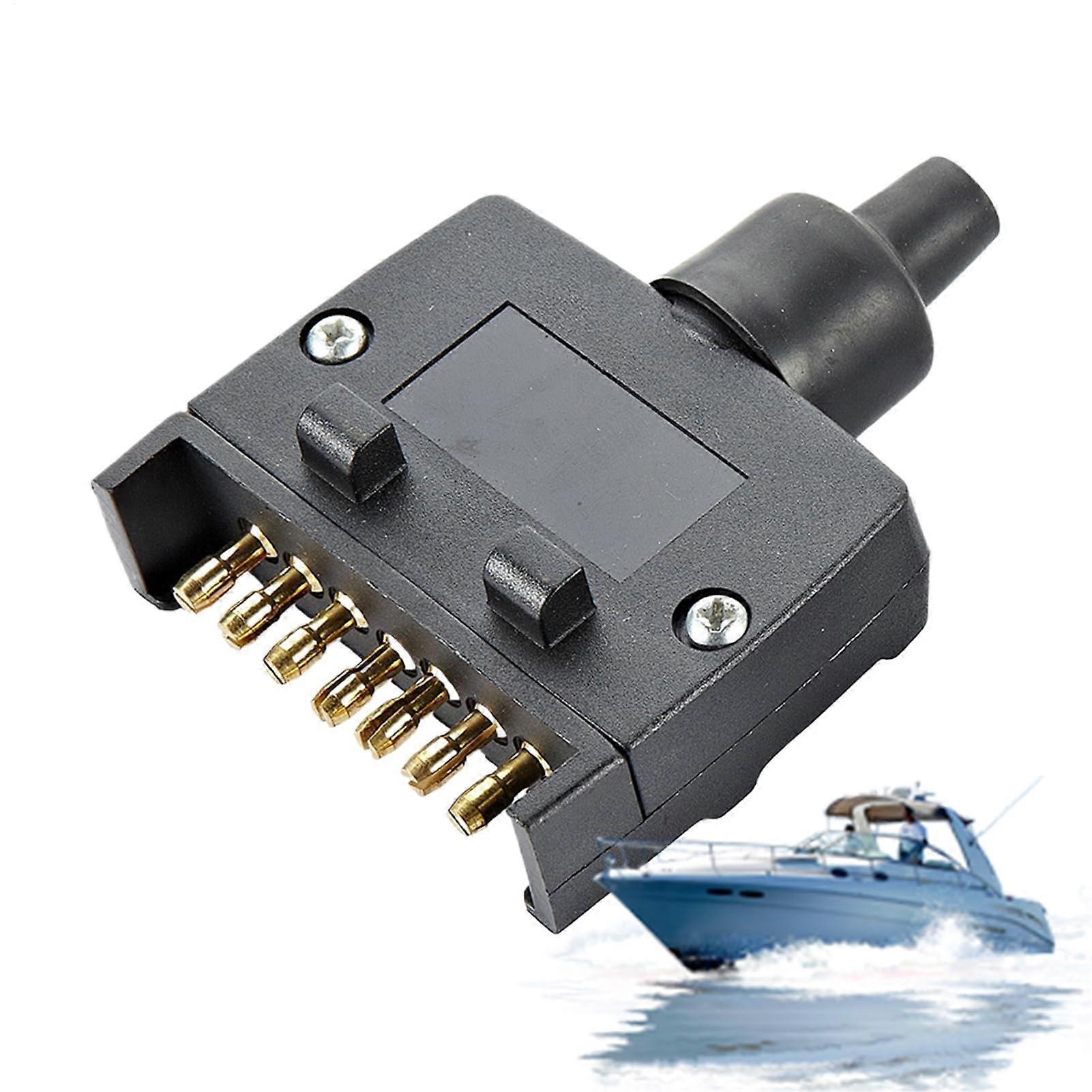 7-Pole Flat Trailer Connector - Compact 7-Pin Socket, Secure Connection, Universal Trailer Wiring For Camping Use