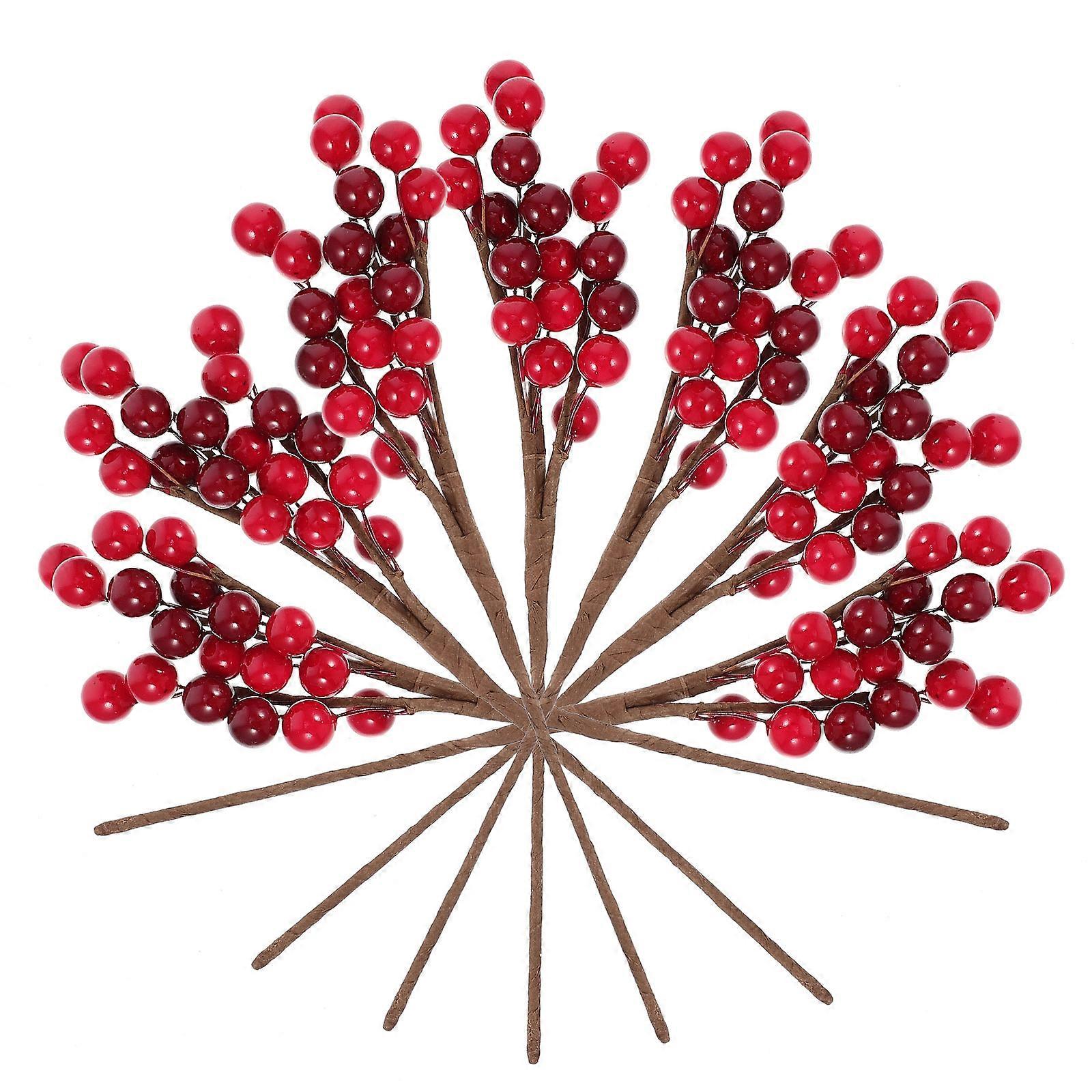 Faux Red Berry Stems Photography Props Elegant Table Setting Xmas Wreath Making 10Pcs