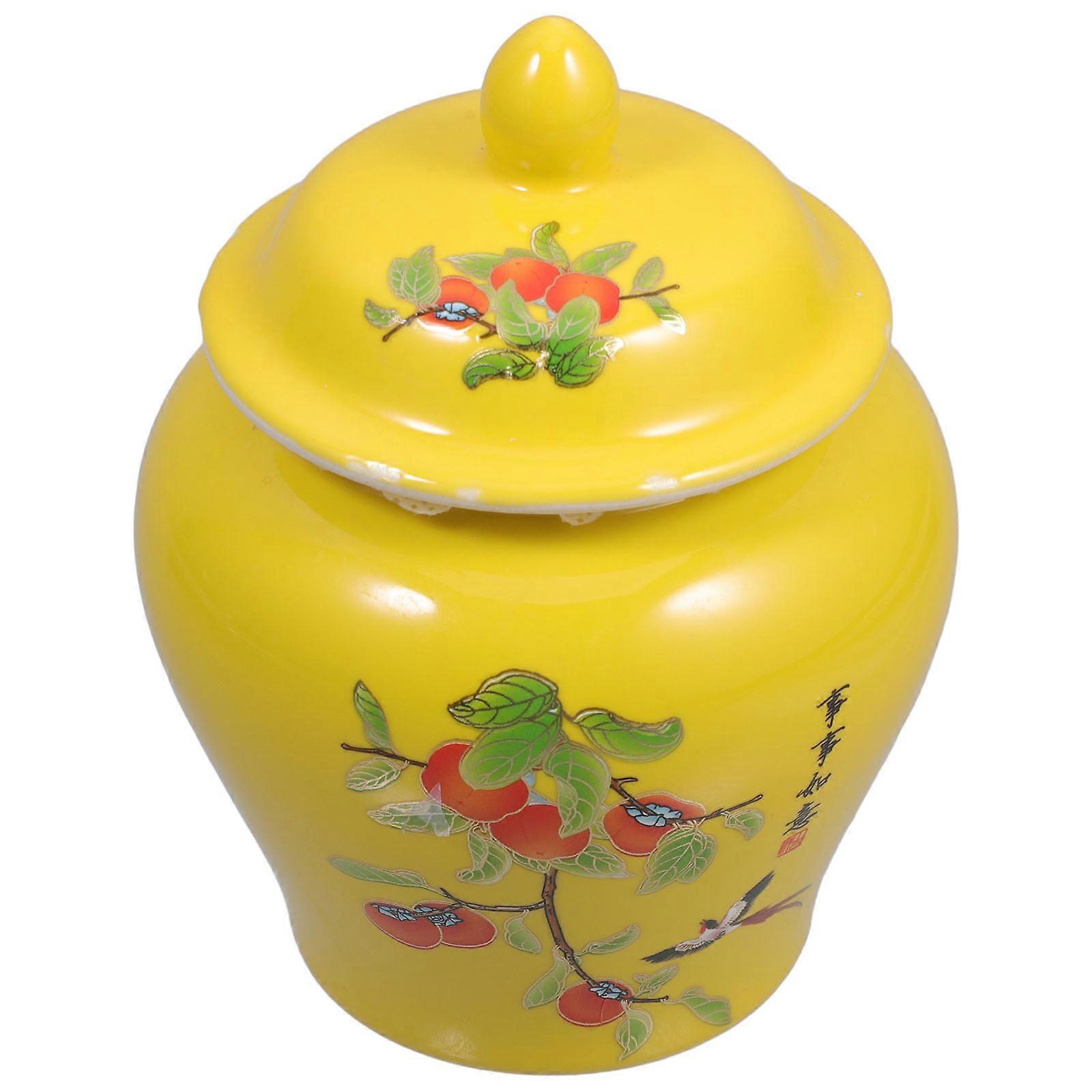 Airtight Tea Jar Yellow Ceramic Tea Container for Storage with Retro Style