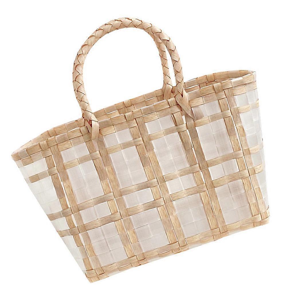 Woven Plastic Basket Versatile Handheld Shopping Tote for Home Storage Supermarket Beach Use with Convenient Handle