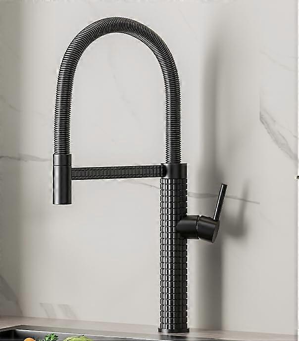 Pull-Out Kitchen Faucet Universal, Carved Design, Hot And Cold Water, Rotatable And Telescoping, Zinc Alloy Body