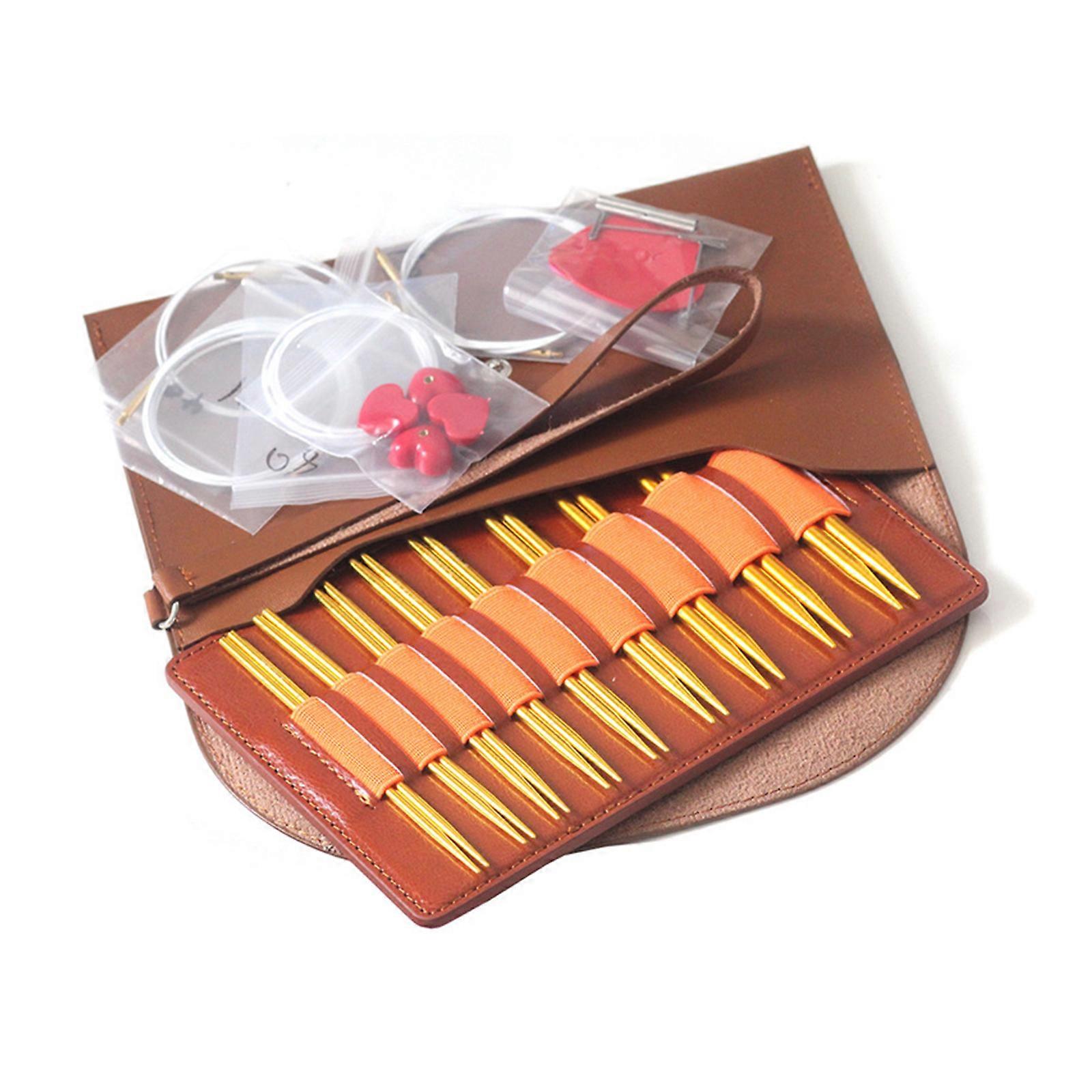 3.0-6.0mm Crochet Hook Set Circular Knitting Needle Set Interchangeable Circular Needle Knitting Tool for Blanket Gold