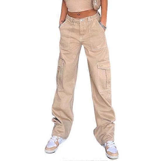 Women Cargo Pants High Waist Solid Color Loose Multi Pockets Full Length Soft Breathable Casual Streetwear Lady Trousers