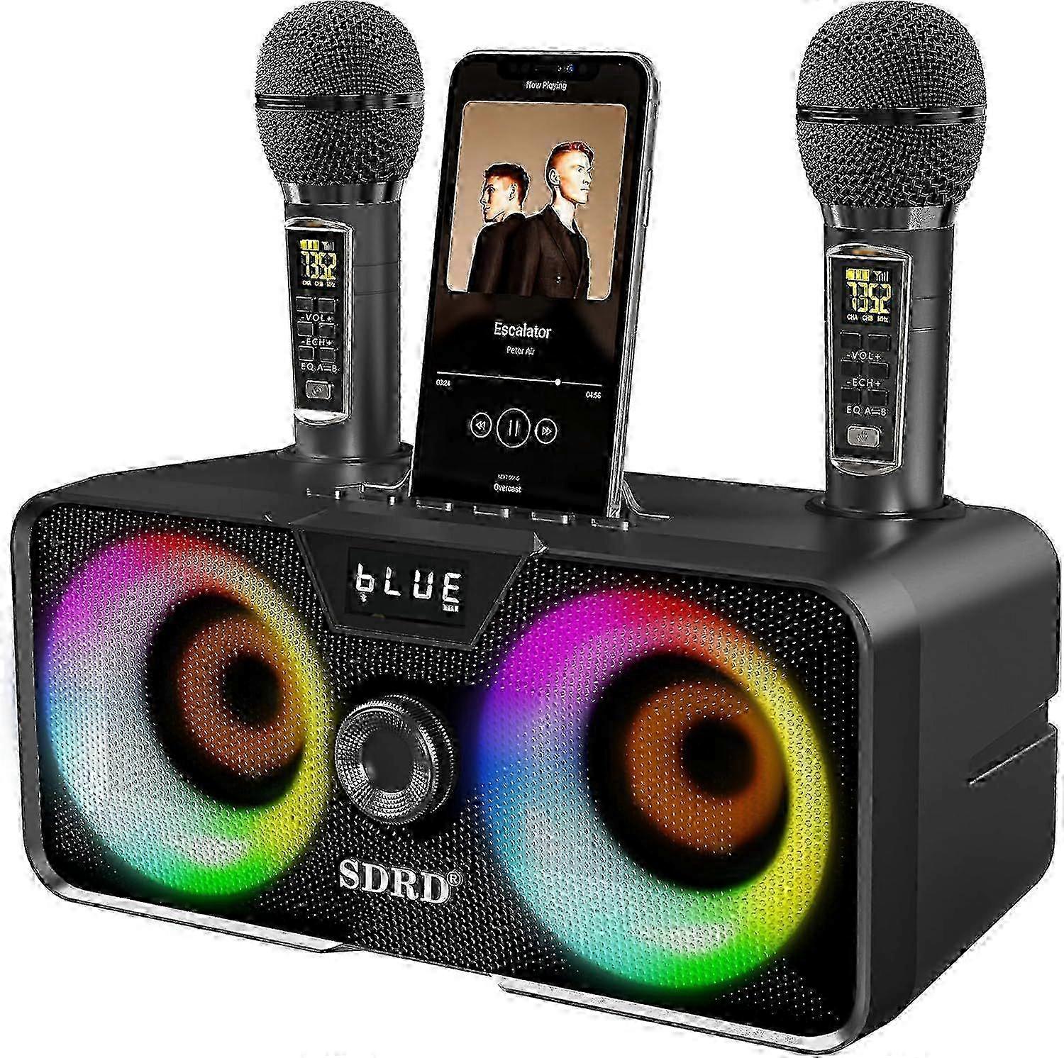 2025 Karaoke-Maschine für Erwachsene und Kinder mit 2 UHF-Funkmikrofonen, tragbarem Bluetooth-Lautsprecher-PA-Lautsprechersystem mit LED-Partylichtern für zu Hause P
