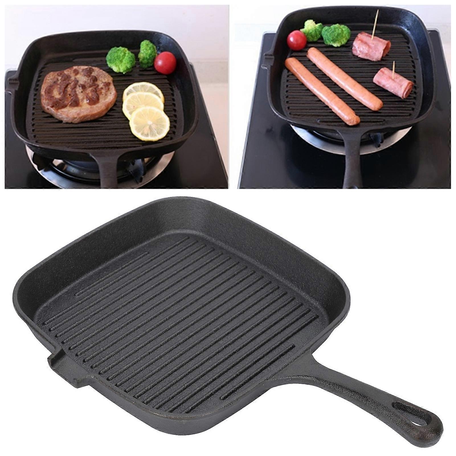 مقلاة شواء تصميم غير لاصق مقبض مقاوم للحرارة سريع التوصيل الحراري شريط حديدي مقلاة ستيك للمطبخ المنزلي 22 سم 