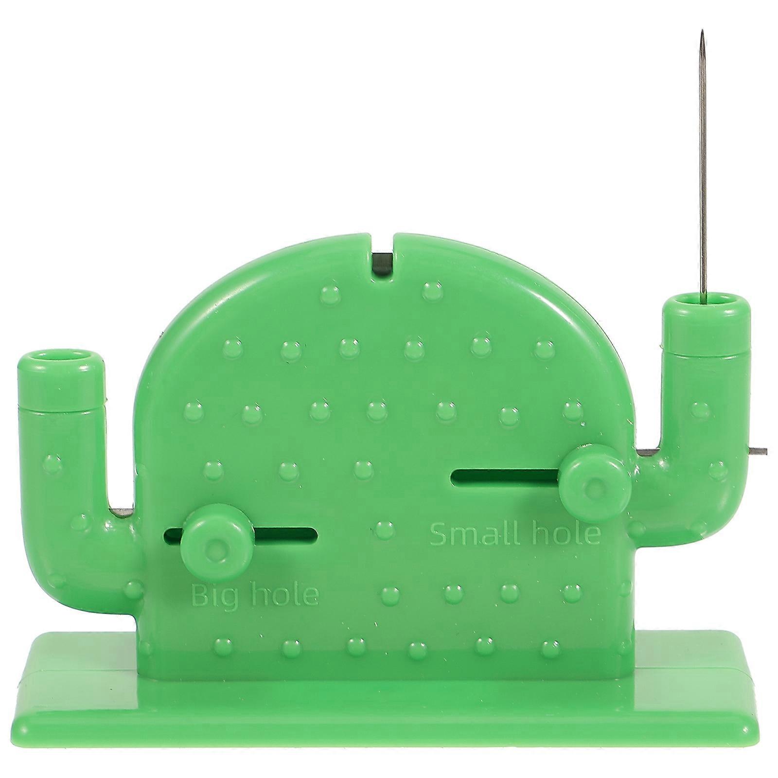 Green Plastic Needle Threader for Home Use Safe Practical Cactus Shaped 1.5 inch