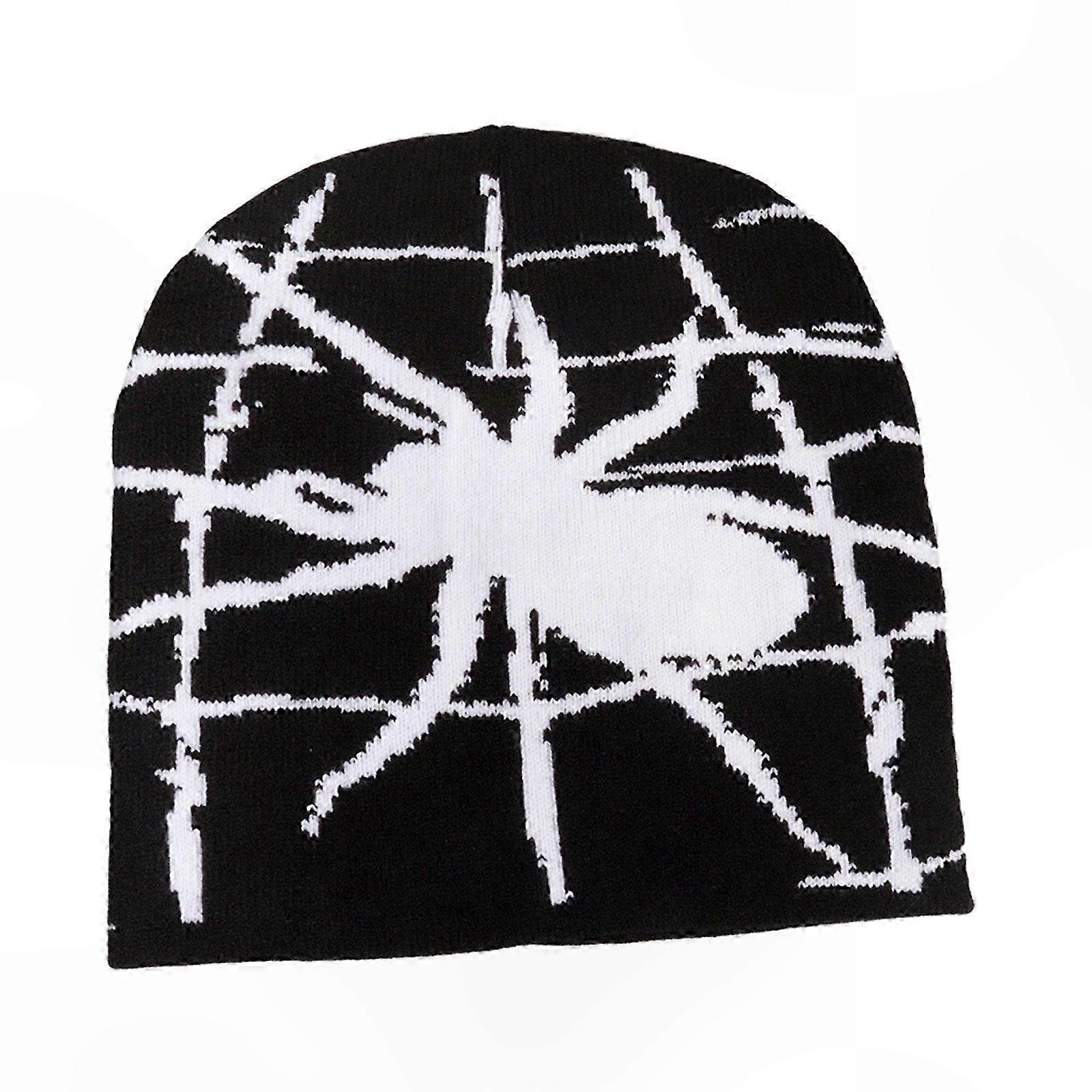 Jacquard Spiderweb Pattern Hat Adult Elastic Hat Winter Warmer Knitted Hat Cold Winter Presents for Students Teenagers White