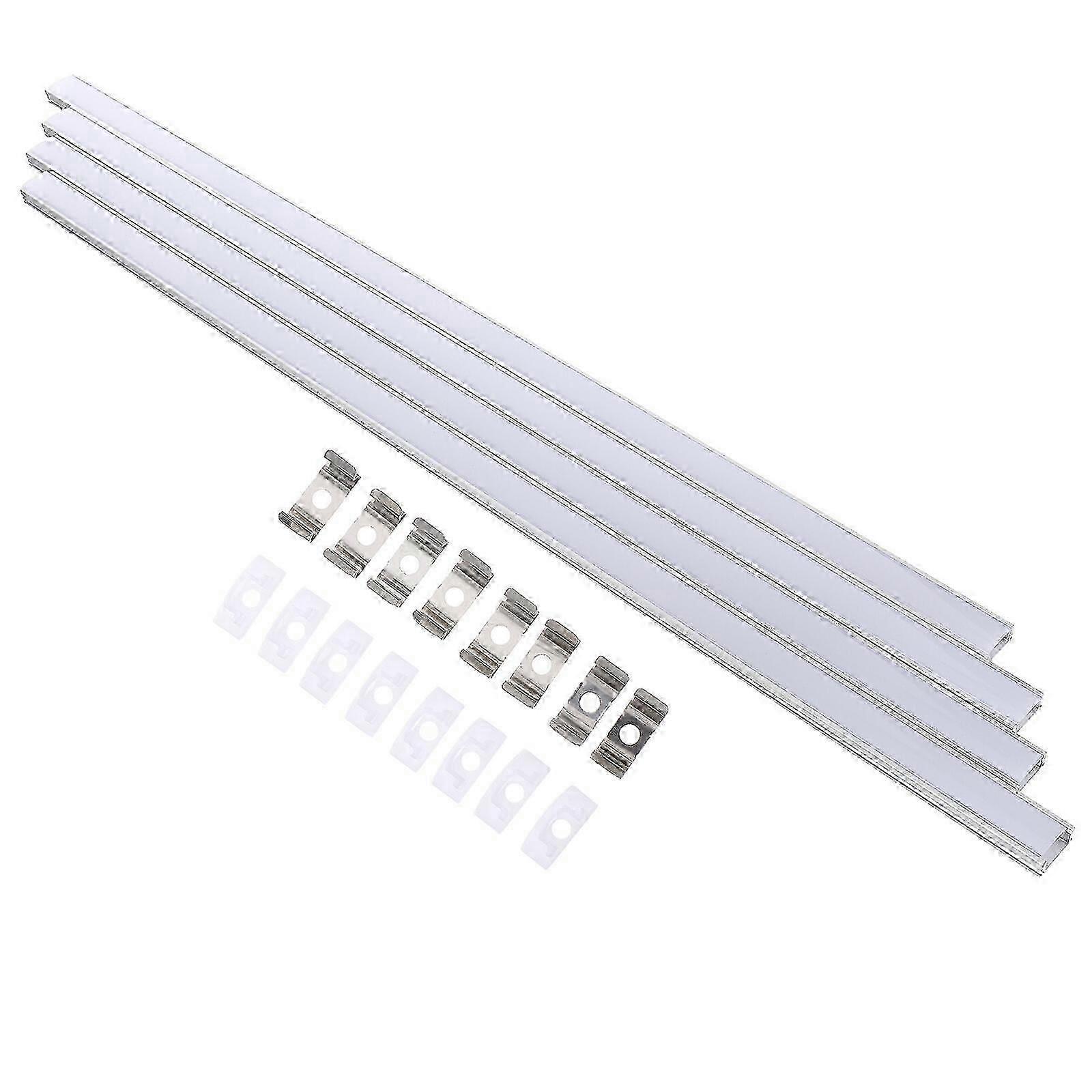 4 Sets Silver U-Shape LED Diffuser System with Milky White Cover for Suitable LED Channels