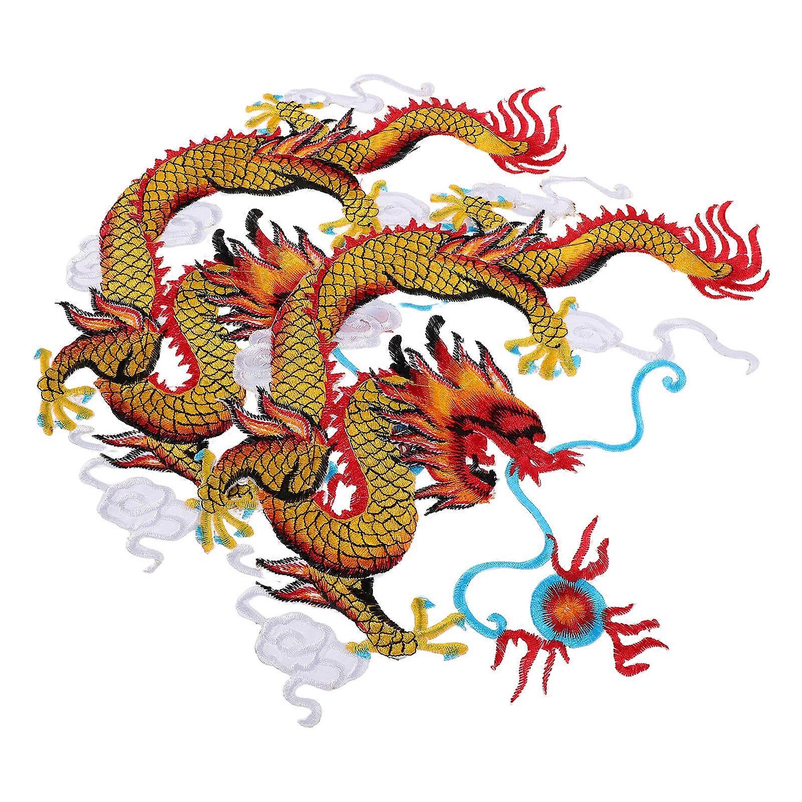 Elegant Chinese Dragon Iron On Patches for Clothing Made of Polyester Multi Color Trendy Size: 1 Pair