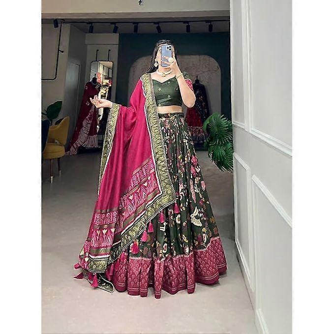 Woman's perfectly Collection Tussar Silk Lehenga Choli Patola Print with Foil Work ,Unstiched Blouse,