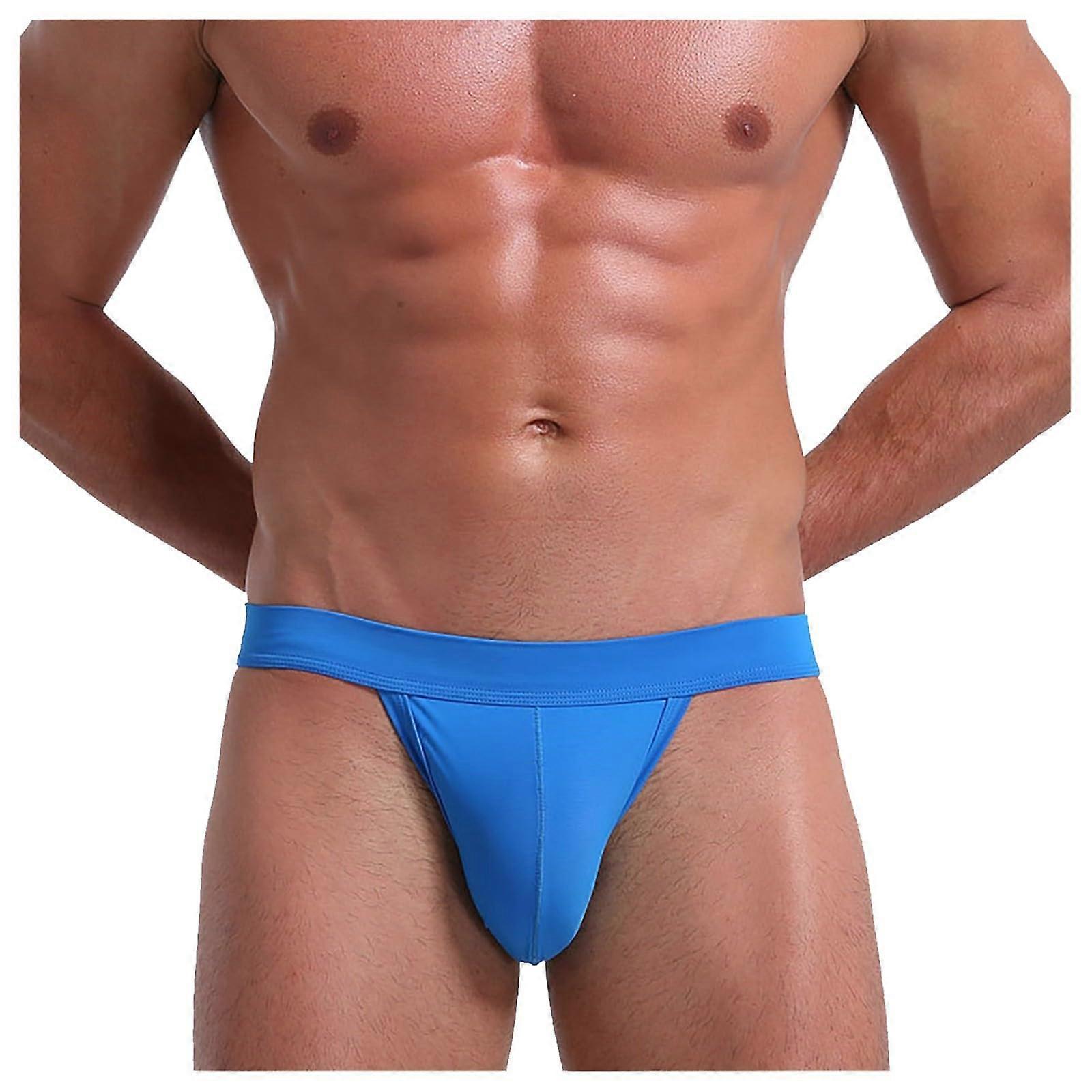 Men's Briefs String with Large Pouch Stretch Trunk Cotton Breathable Blue M
