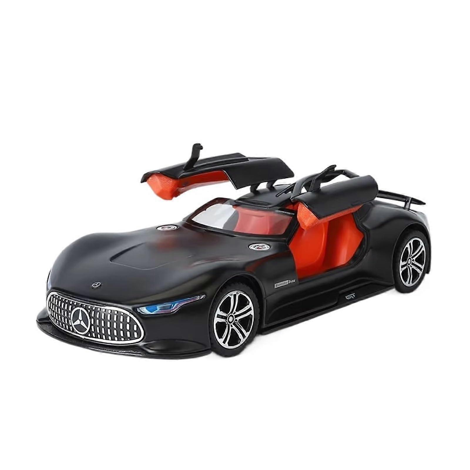 1:24 Scale GT Sports Car Model, Die-Cast Metal, Sound and Light Features, Matte Black with Box for Collectors and Decoration