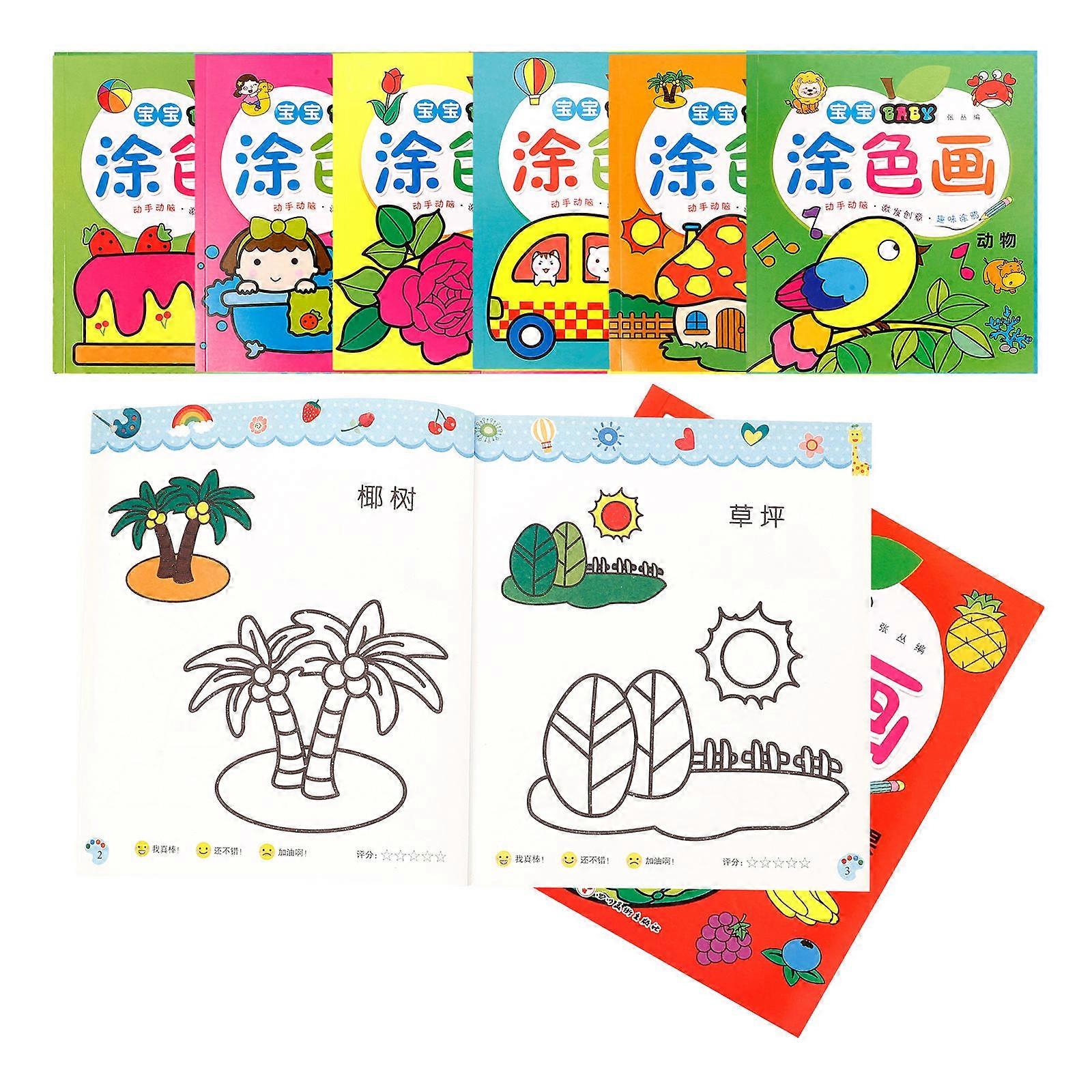 8pcs Coloring Books for Kids Thick Tear Resistant Drawing Book with Fruit, Vegetable & Landscape Designs for Early Learning & Creativity Development