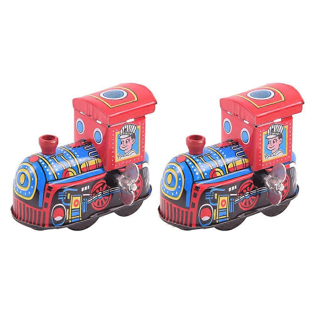 Red Retro Locomotive Playthings For Kids As Christmas Gifts 6X4.3CM Clockwork Moving Toy 2Pcs