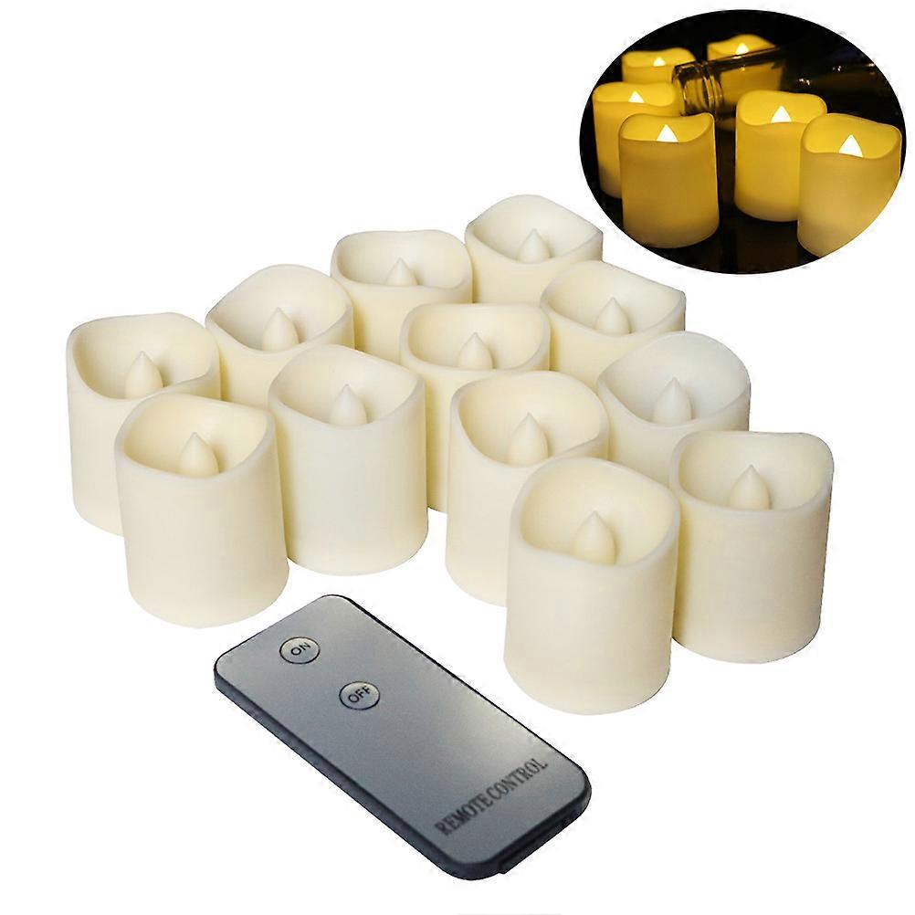 Warm Yellow Light Remote Control LED Electronic Candles for Home Decor Plastic Transparent 12Pcs