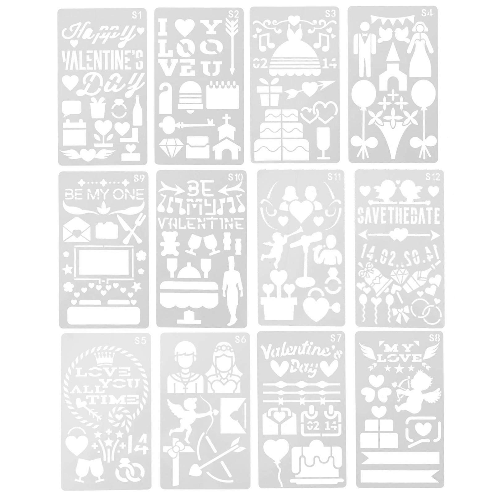 DIY Design Painting Stencils 12Pcs For Home Decoration Celebrating Valentine's Day With Unique Hollowed Patterns And Shapes