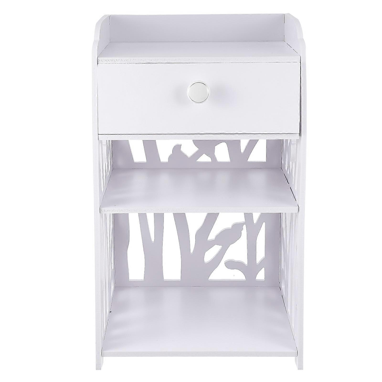 Hollow Carved Bedside Table In White For Sofa Side Storage 1Pack
