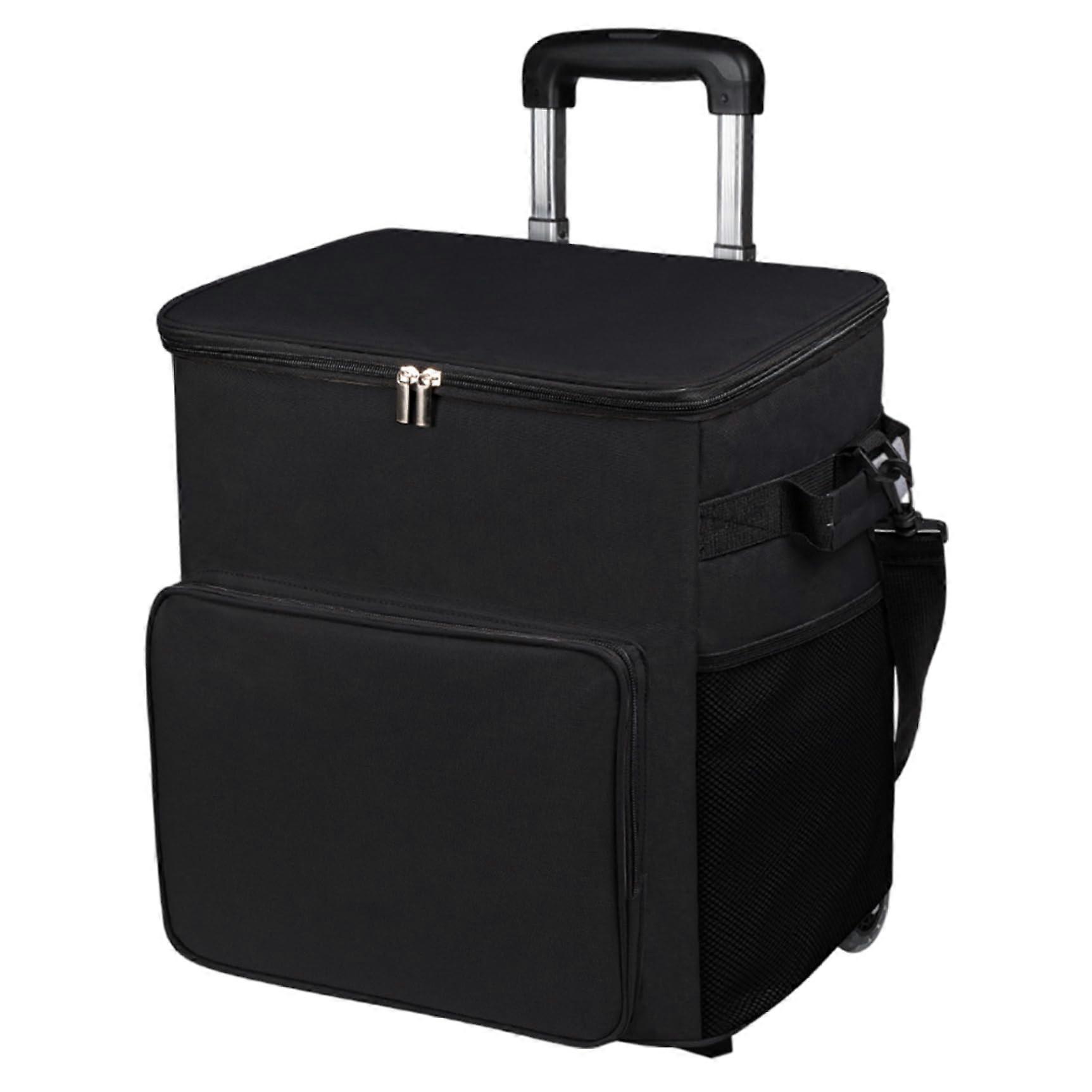 35L Waterproof Oxford Fabric Rolling Cooler with MultiPockets, Stretchable Pull Handle, for Outdoor Beach Camping Patio (Grey Black)