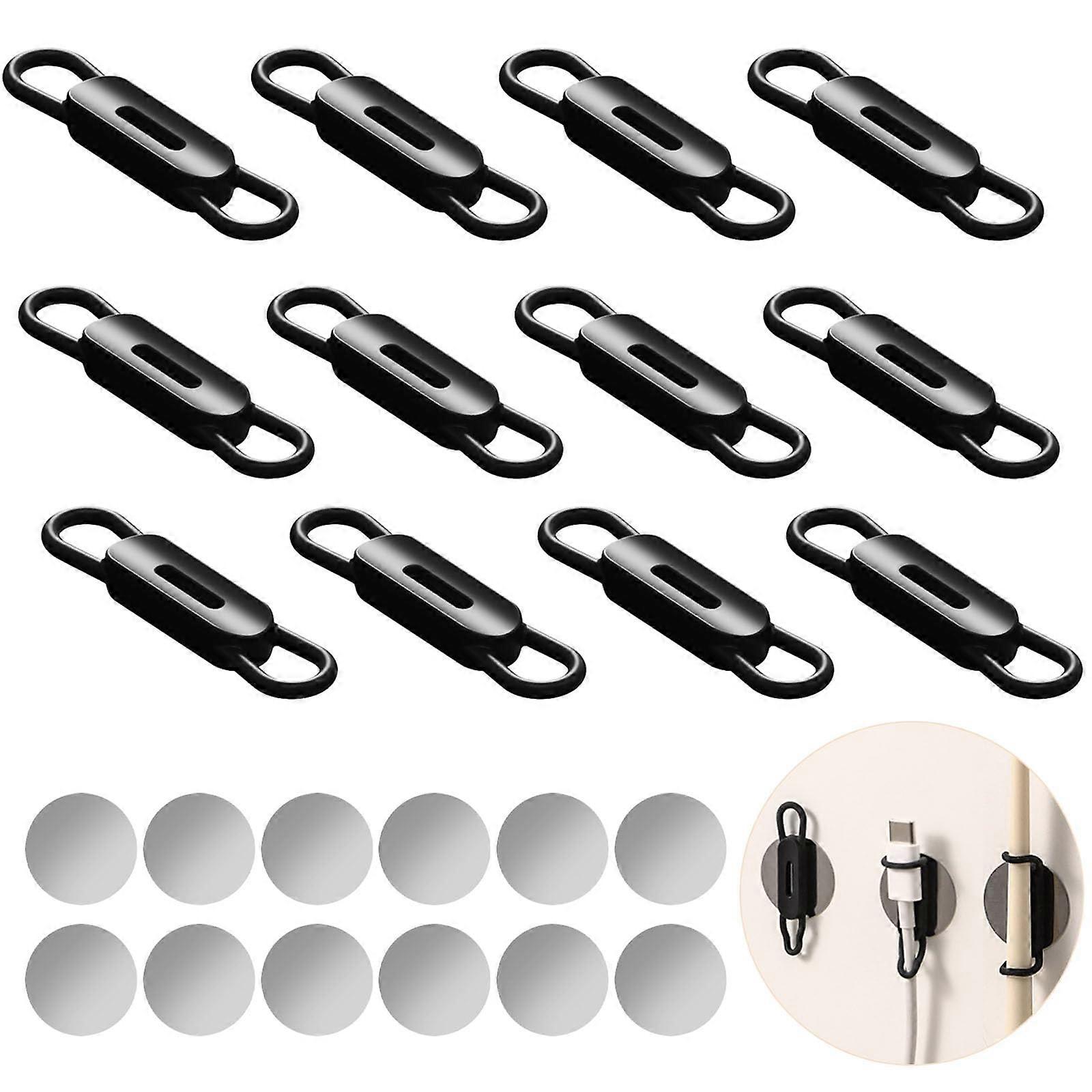 Pack of 12 Magnetic Pen Holders, Adjustable Silicone Pen Loop, Black Pencil Holder for Fridge, Desk, Whiteboards