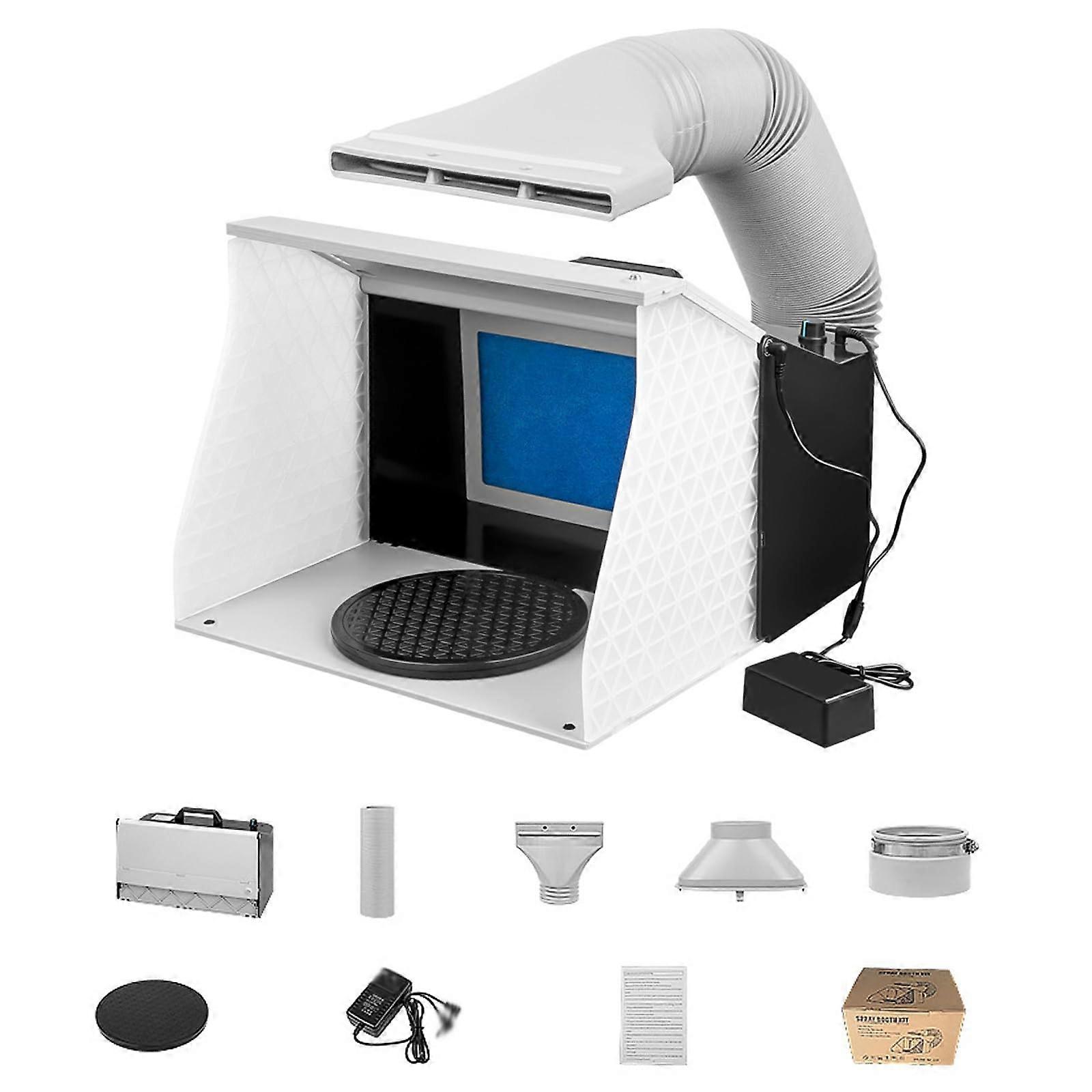 Airbrush Spray Booth, Foldable Spray Booth Set, PopUp Paint Booth with LED Lighting, 1.46 m Air Channel, Paint Tray