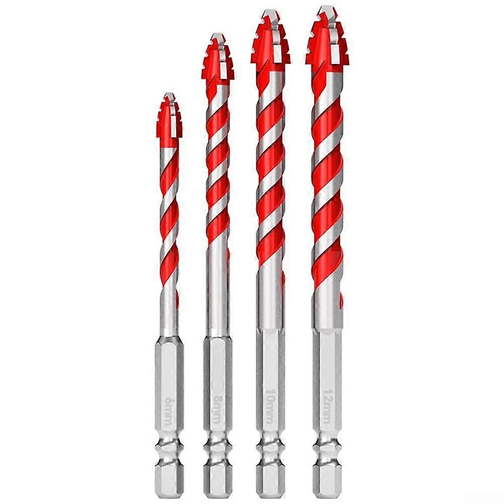 Carbide Drill Bit Set of 4 for Glass, Wood, Metal, and Tiles - Sizes 6mm, 8mm, 10mm, 12mm