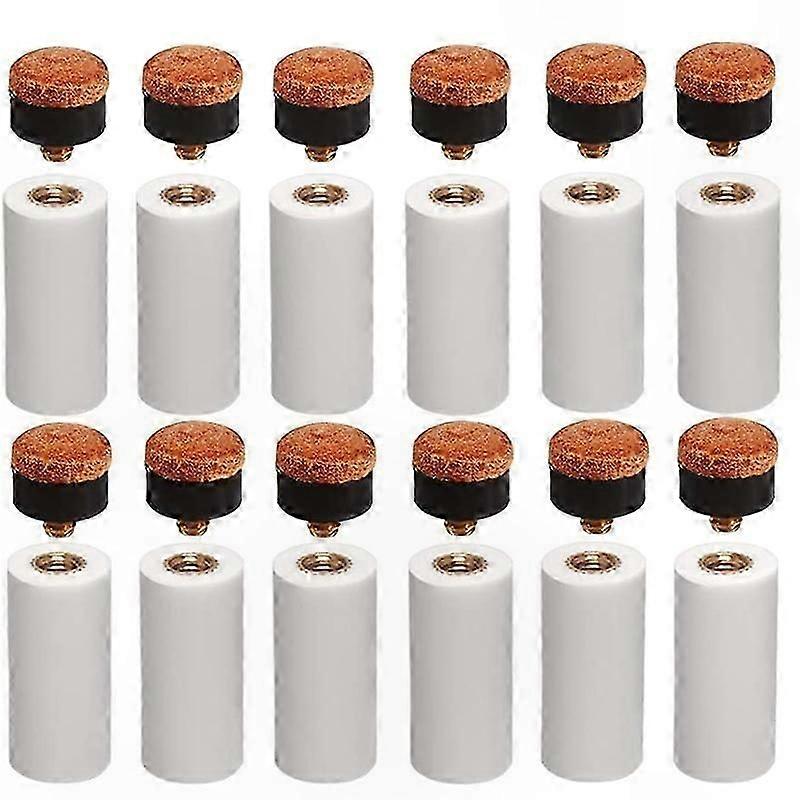 Brass Screw Pool Cue Tips with Ferrule for Snooker Cues - 12 Sets of 12MM Replacement Tips