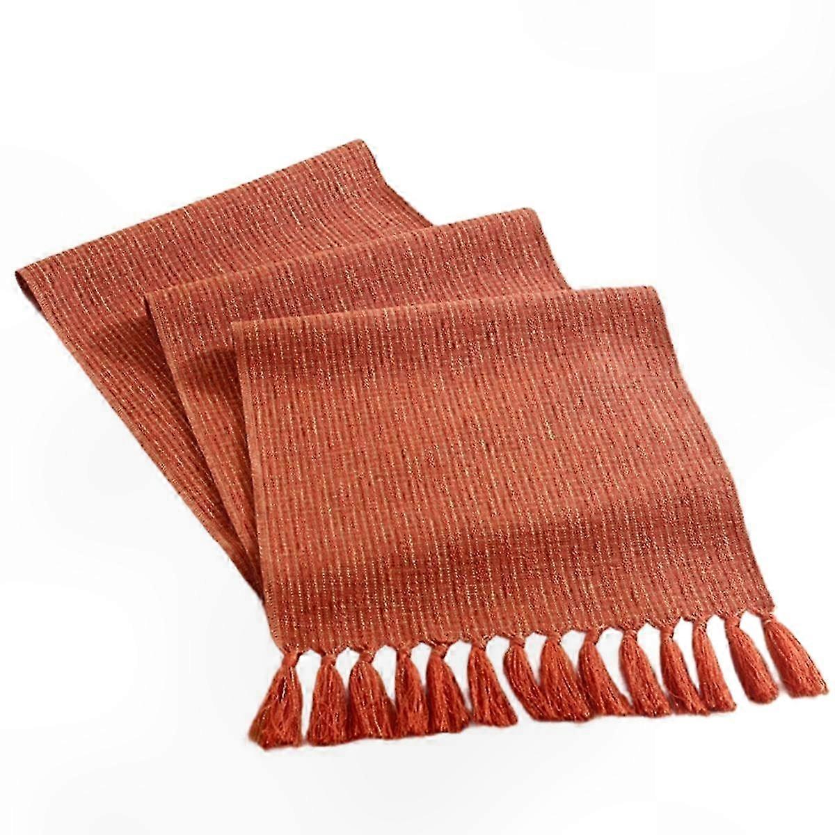 Country Bohemian Table Runner Handmade Tassel Orange Table Runner Suitable for Home Use