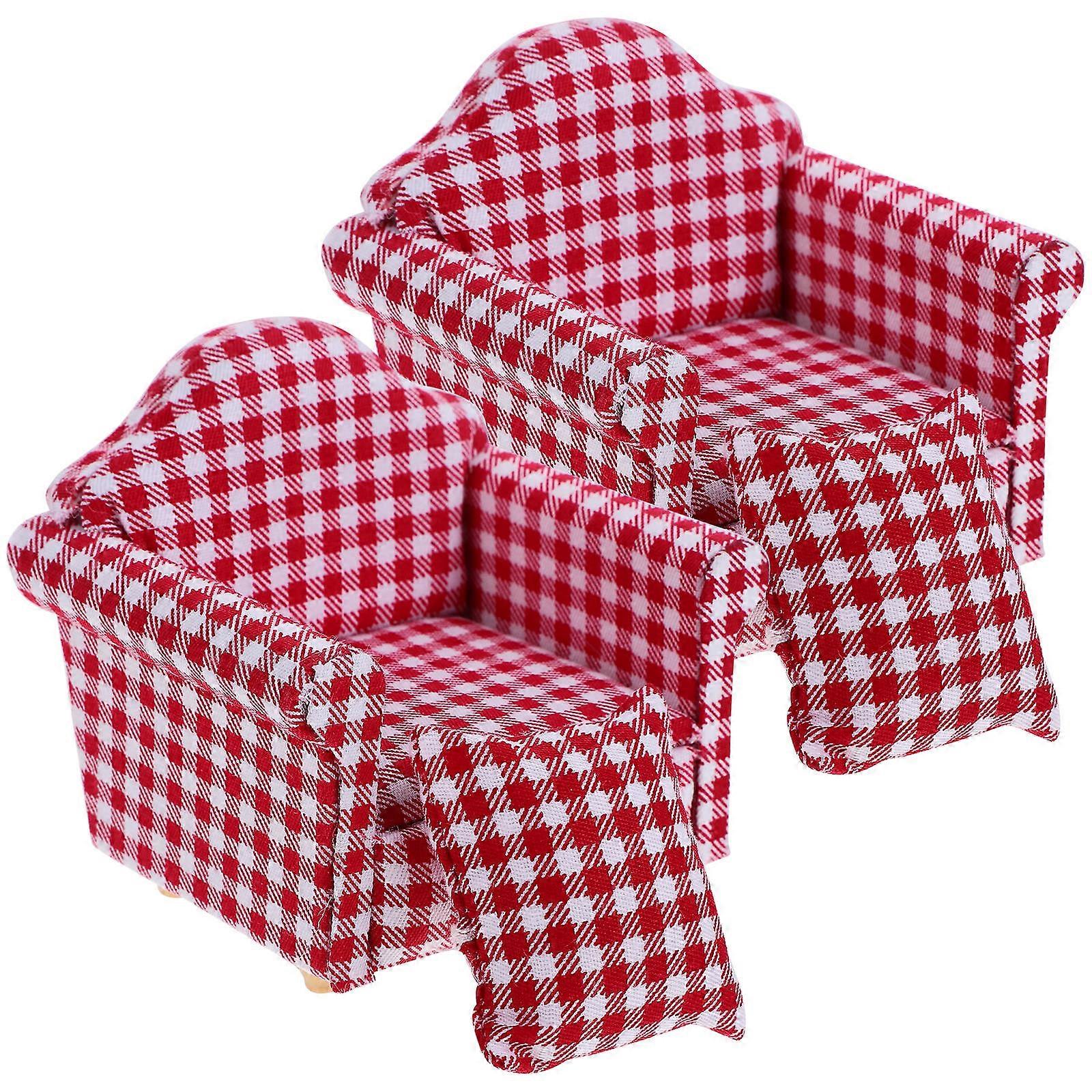 Miniature Dollhouse Couch Doll House Hobbyists Red Wood Versatile Decoration 2Set