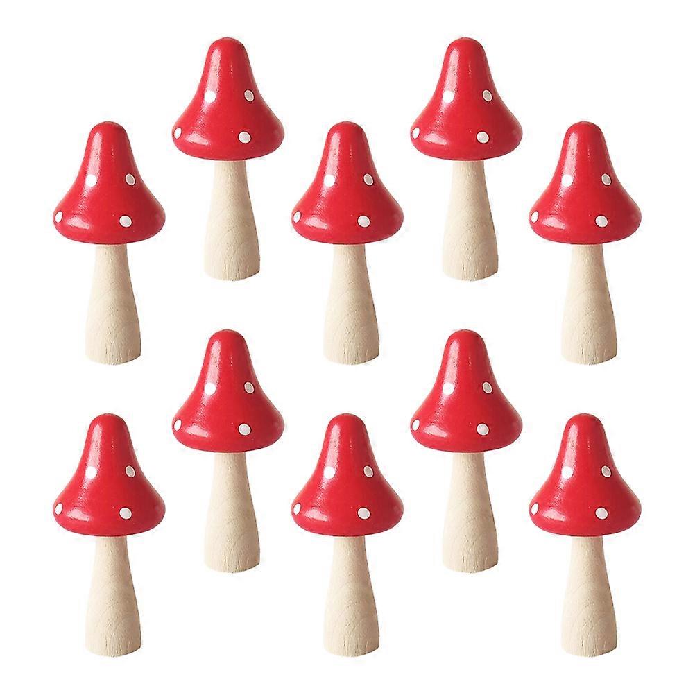 Wooden Mushroom Models Decor Red Miniature Bonsai Craft Ornaments Durable Natural Rustic Style 10pcs Set