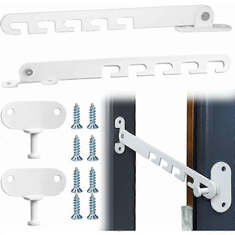 2-piece casement window retractor with screws for adjusting the opening, ideal for securing windows at home.