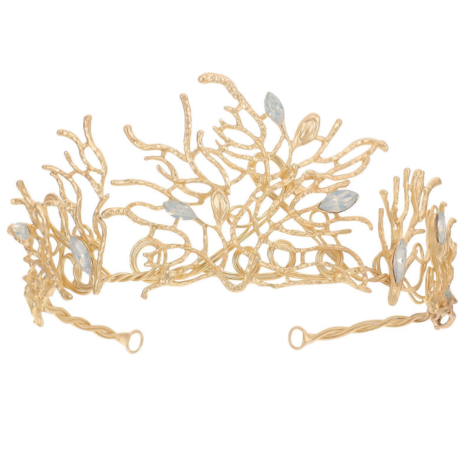 Golden Alloy Bridal Crown with Crystal for Wedding Decoration Proper Size Lightweight